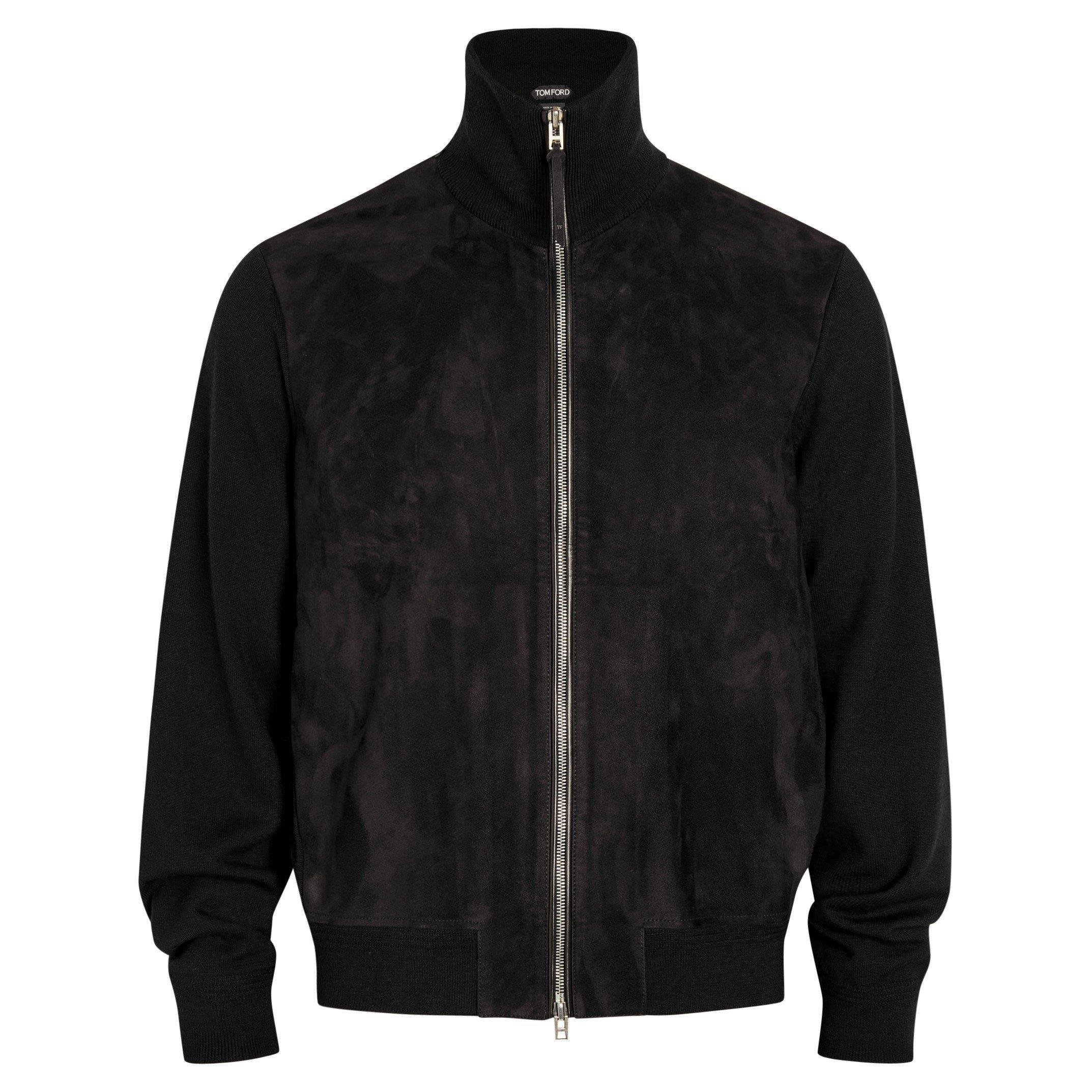 BLACK - Tom Ford - Men's Suede Merino Full-Zip Hybrid Jacket - 1