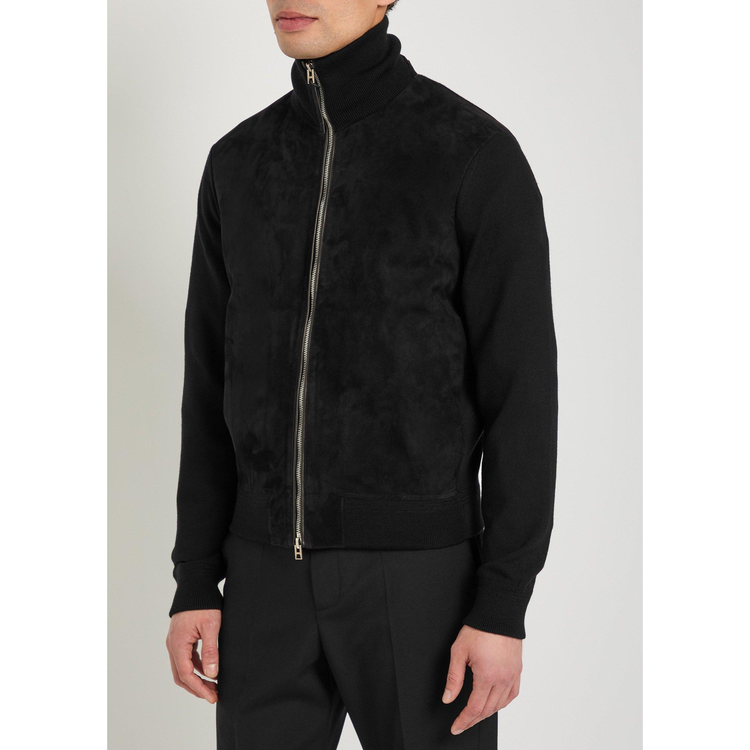 BLACK - Tom Ford - Men's Suede Merino Full-Zip Hybrid Jacket - 2