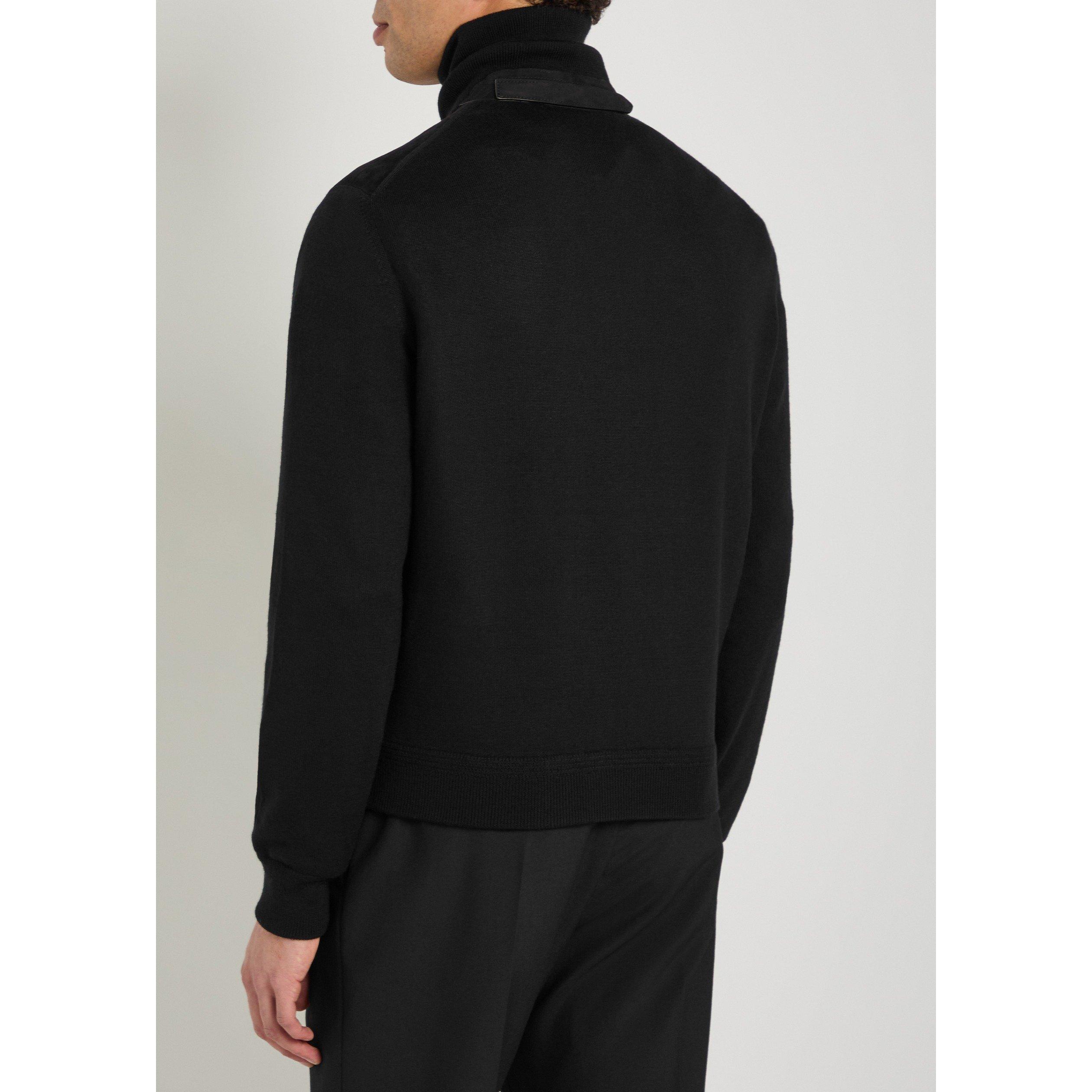 BLACK - Tom Ford - Men's Suede Merino Full-Zip Hybrid Jacket - 3