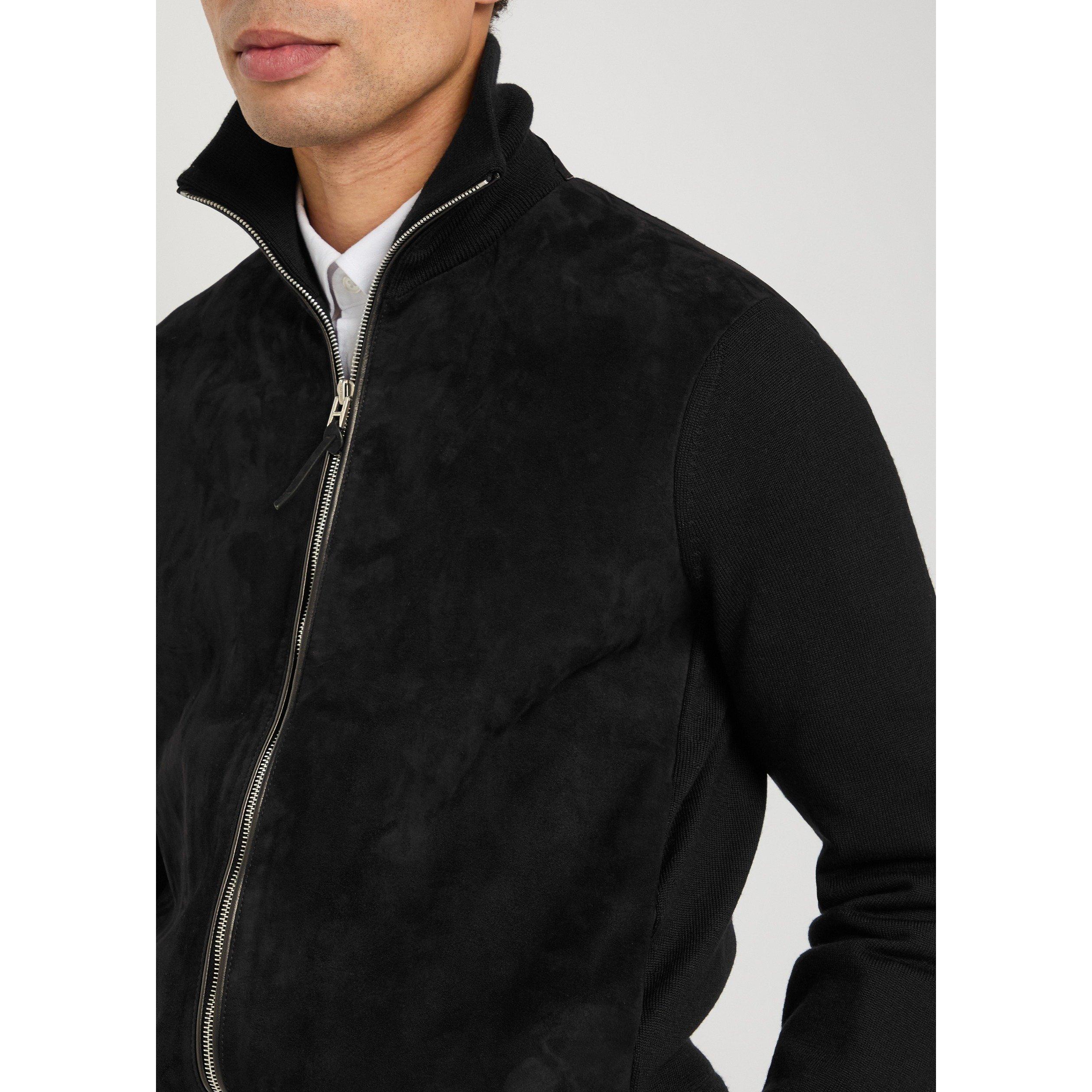 BLACK - Tom Ford - Men's Suede Merino Full-Zip Hybrid Jacket - 4