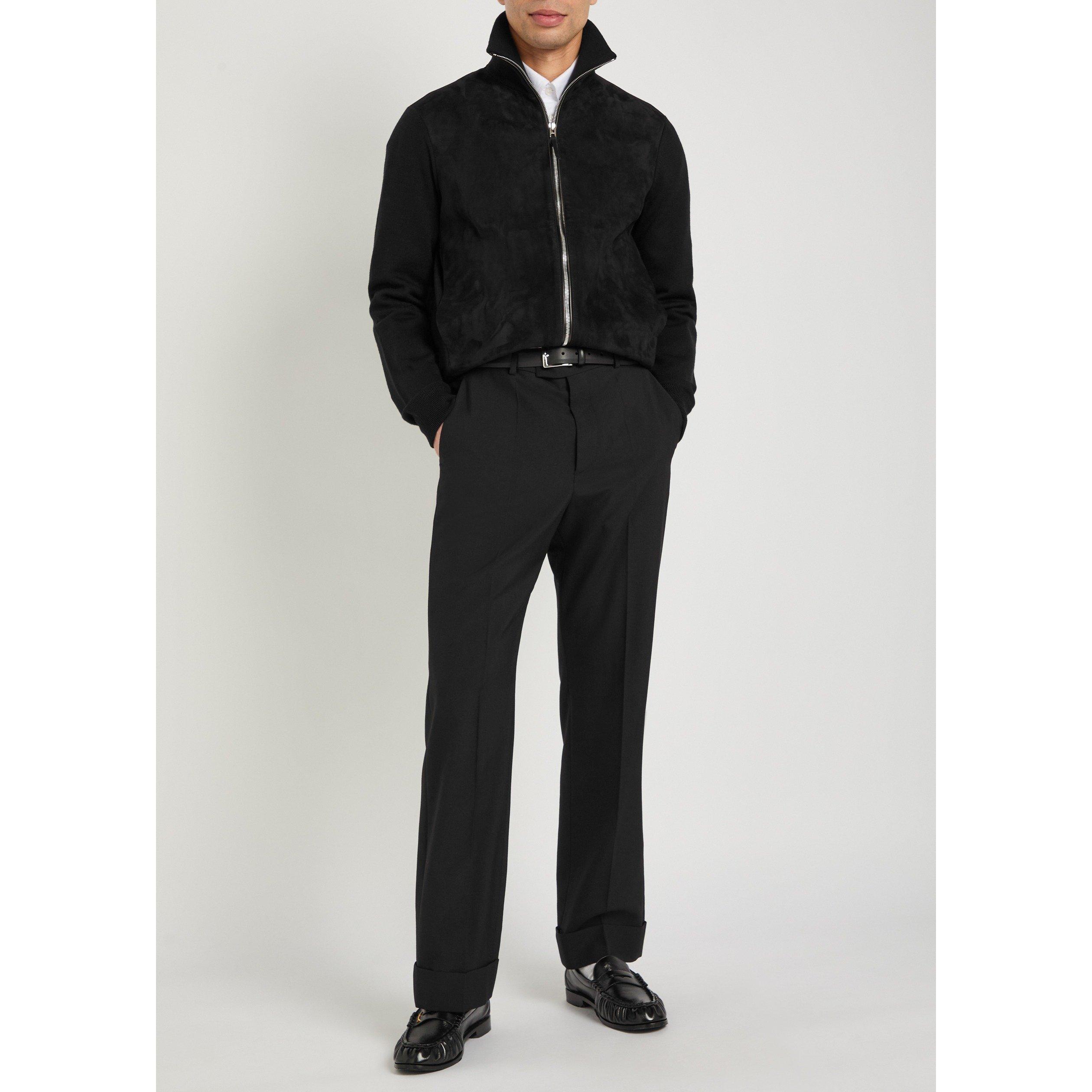BLACK - Tom Ford - Men's Suede Merino Full-Zip Hybrid Jacket - 5