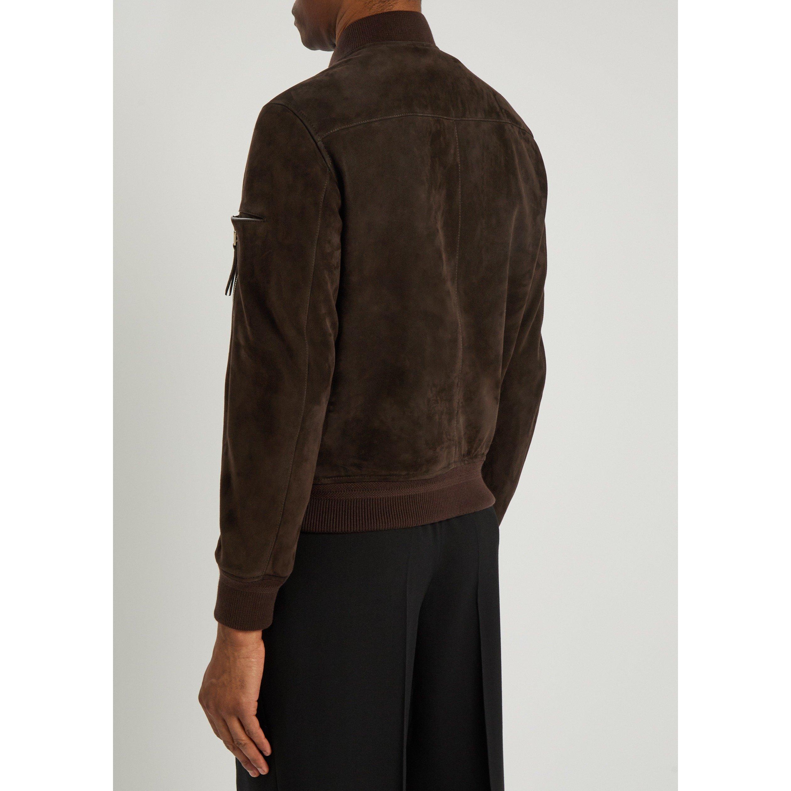 CHOCOLATE - Tom Ford - TF LIGHT SUEDE BOMBER JACKET - 3
