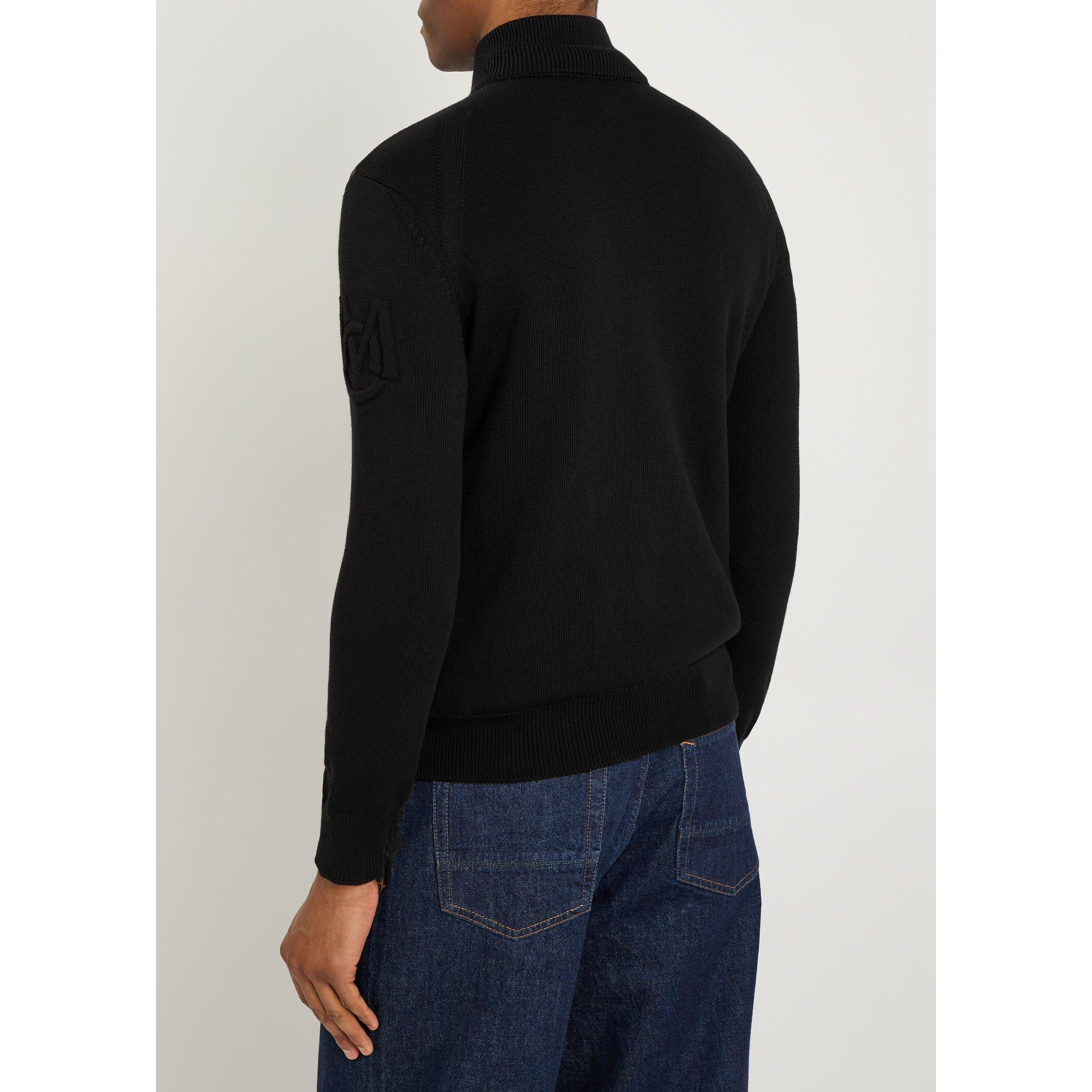 BLACK - Moncler - MON LOGO QUILT FRONT KNIT - 3