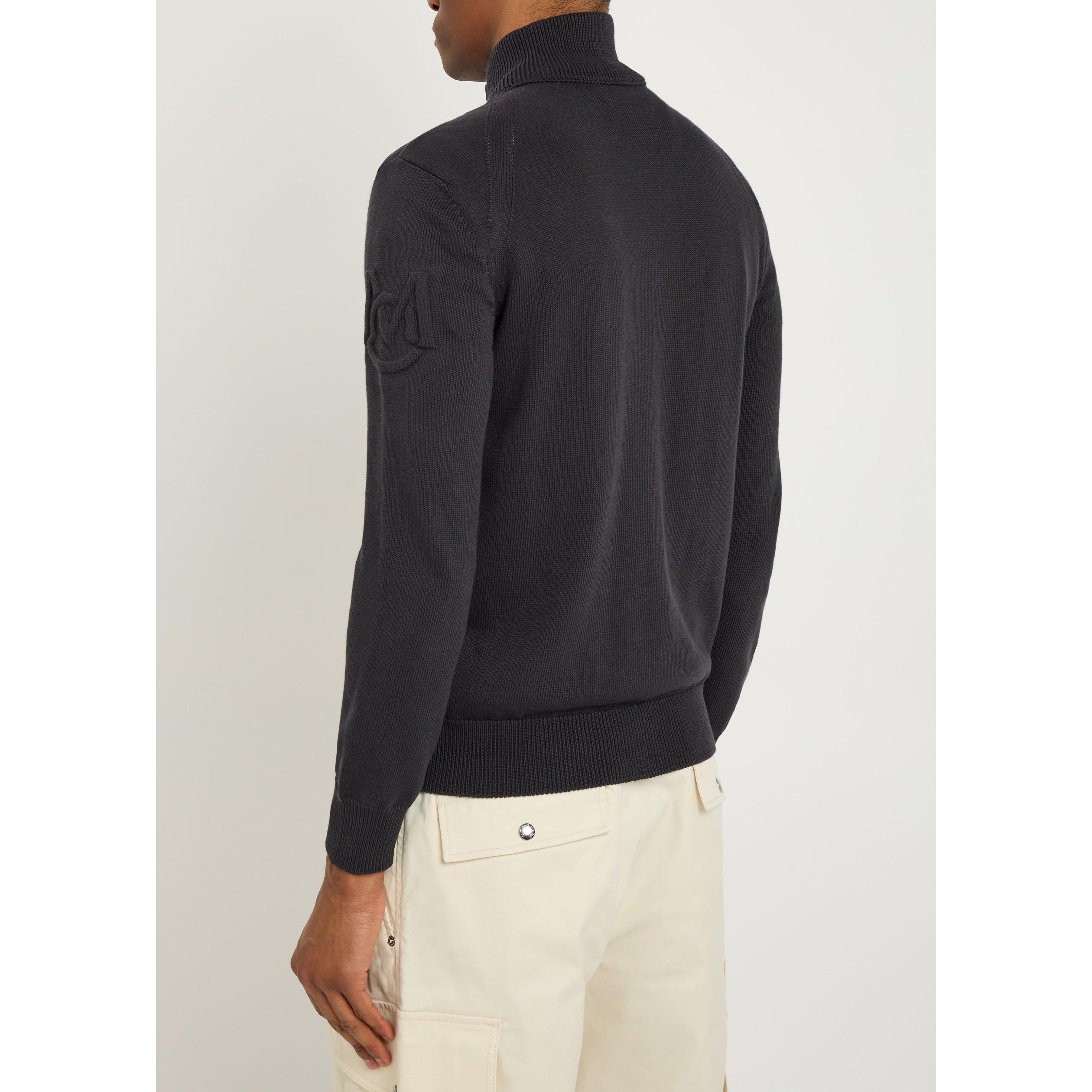 NAVY - Moncler - MON LOGO QUILT FRONT KNIT - 3