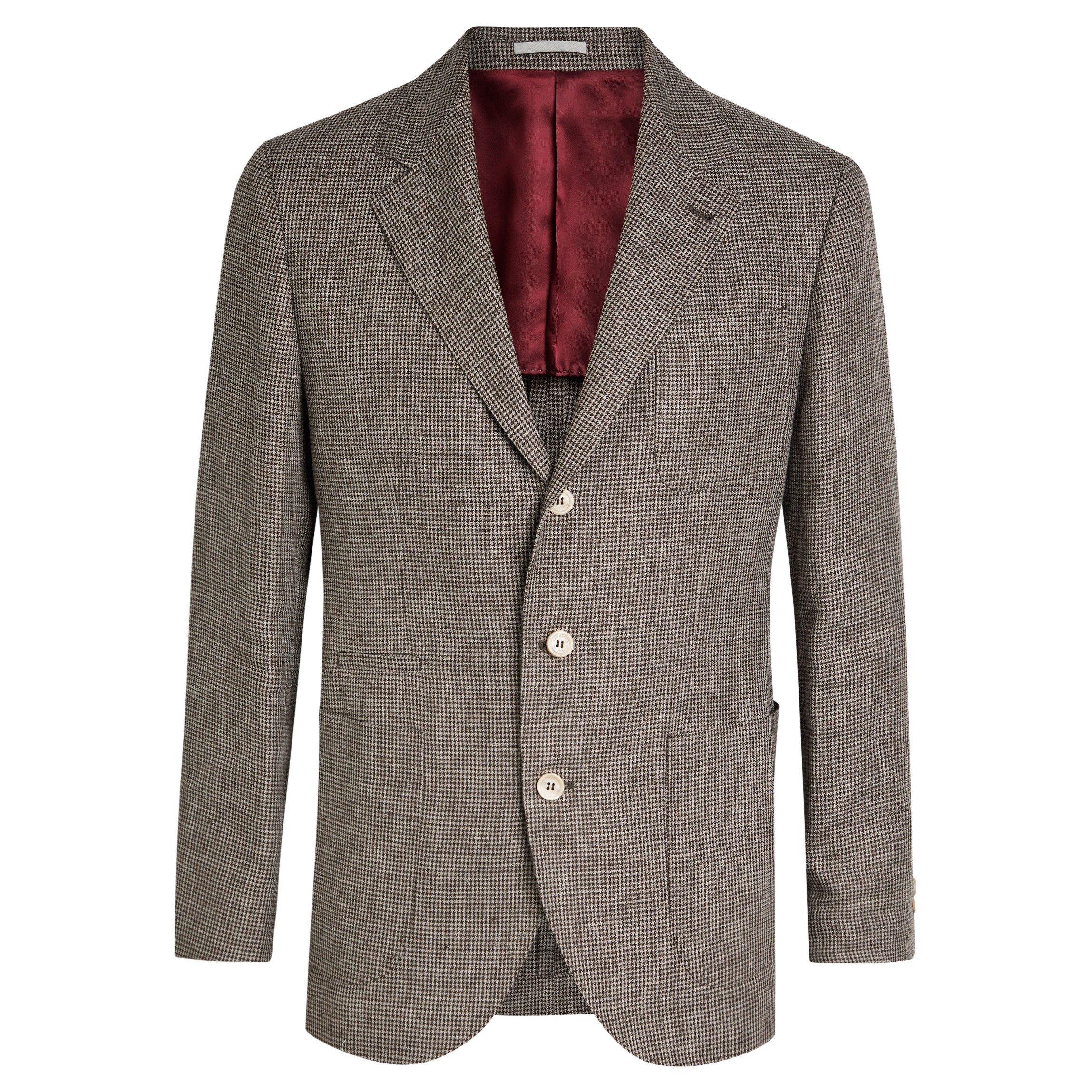 GREY - Brunello Cucinelli - Men's Houndstooth Linen Blazer - 1