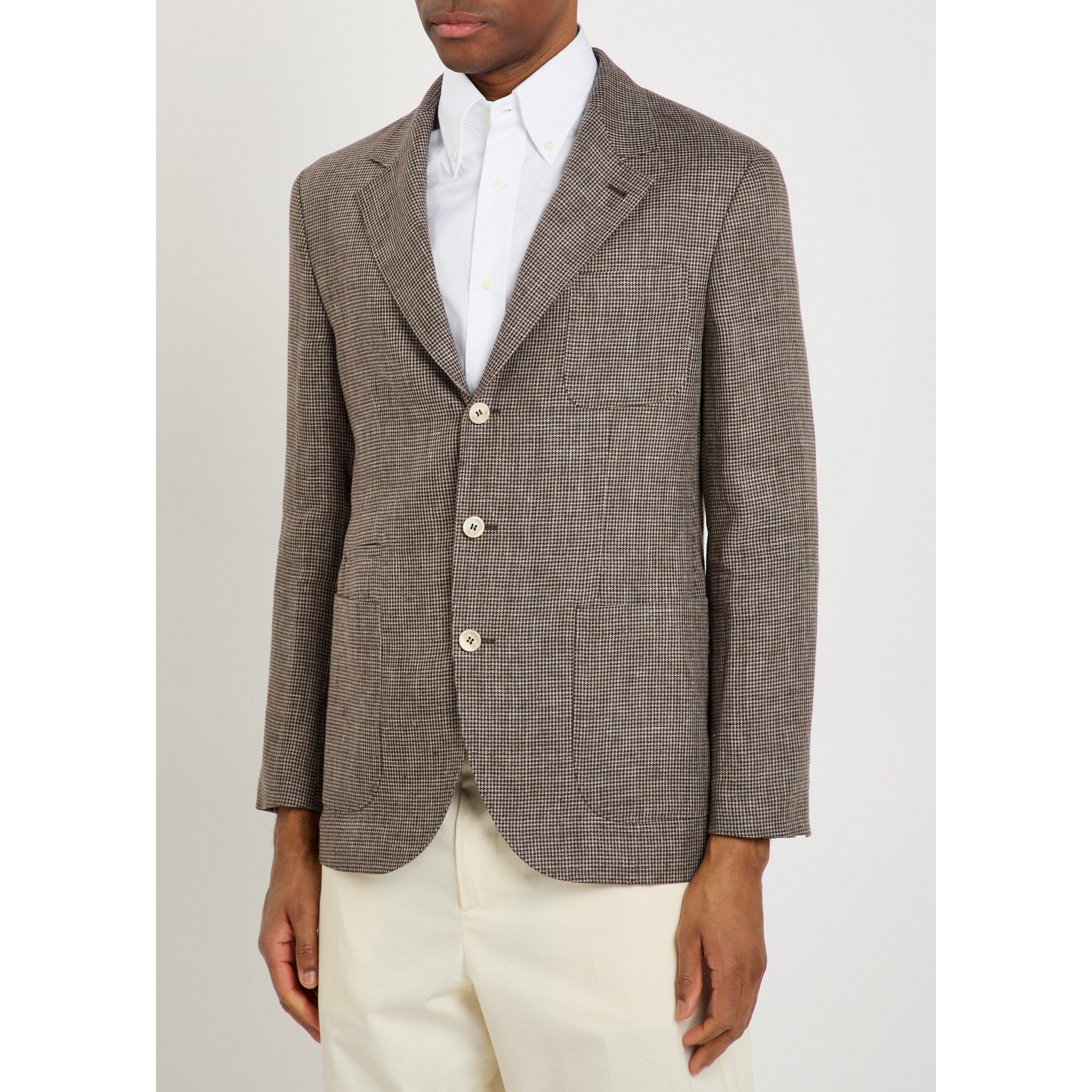 GREY - Brunello Cucinelli - Men's Houndstooth Linen Blazer - 2