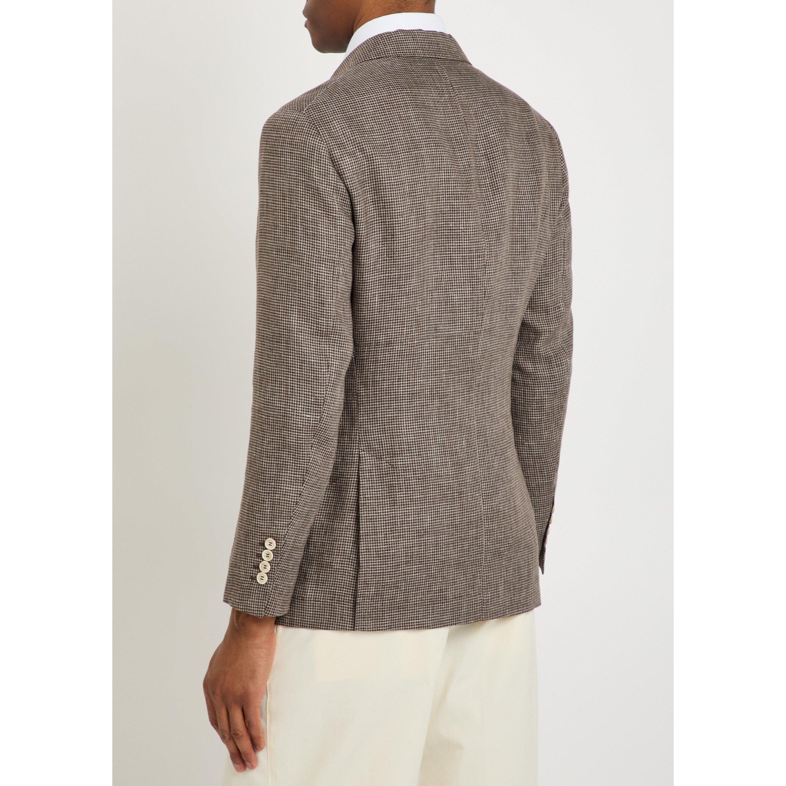GREY - Brunello Cucinelli - Men's Houndstooth Linen Blazer - 3