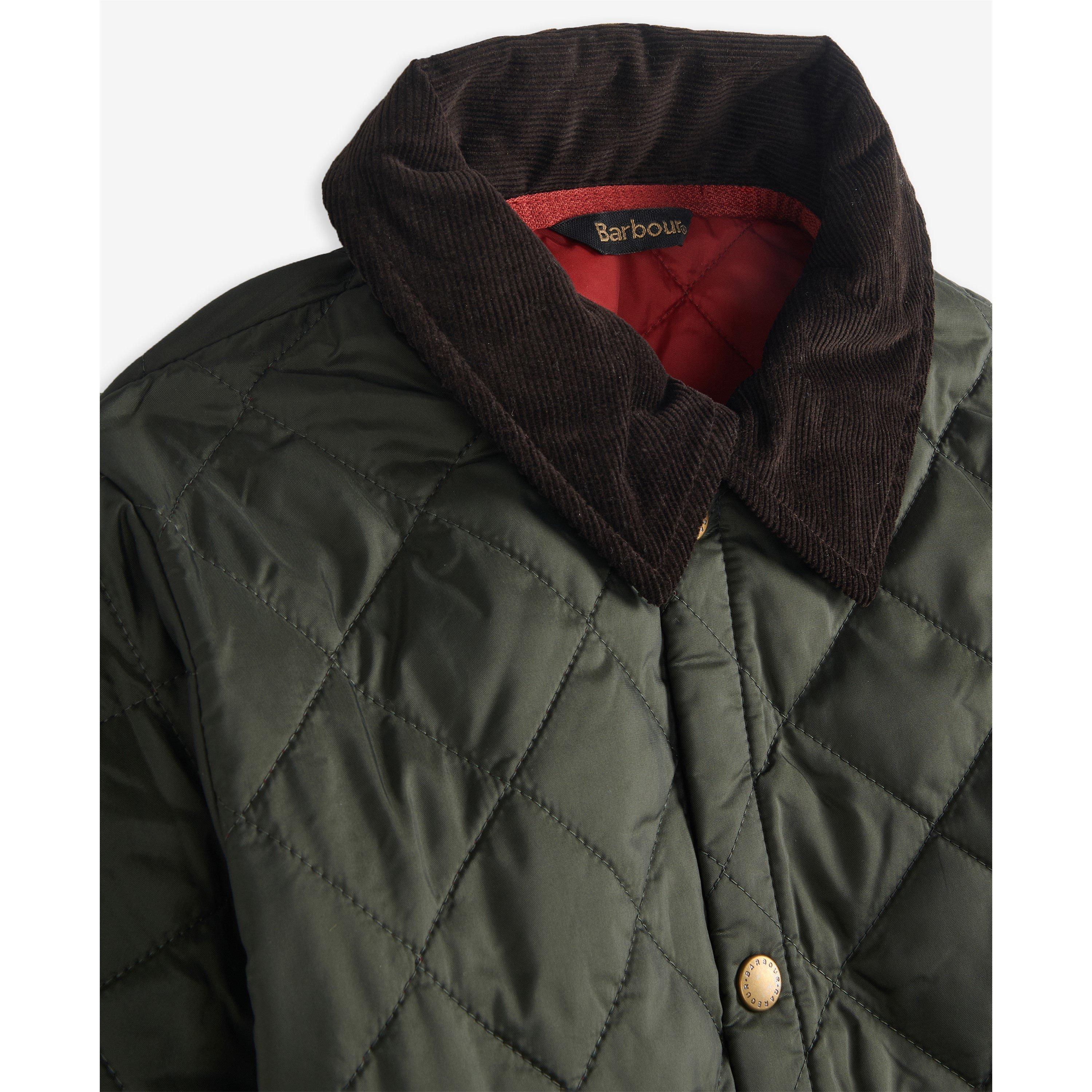 Olive - OL75 - Barbour - Unisex Kids Liddesdale Diamond Quilted Wind Resistant Long Sleeve Quilted Jacket - 4