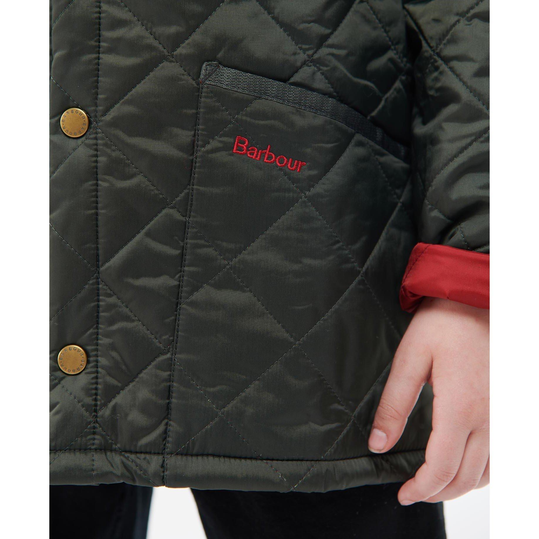 Olive - OL75 - Barbour - Unisex Kids Liddesdale Diamond Quilted Wind Resistant Long Sleeve Quilted Jacket - 8