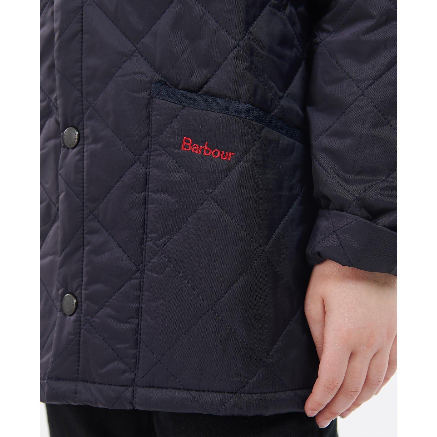 Navy - NY95 - Barbour - Unisex Kids Liddesdale Diamond Quilted Wind Resistant Long Sleeve Quilted Jacket - 8