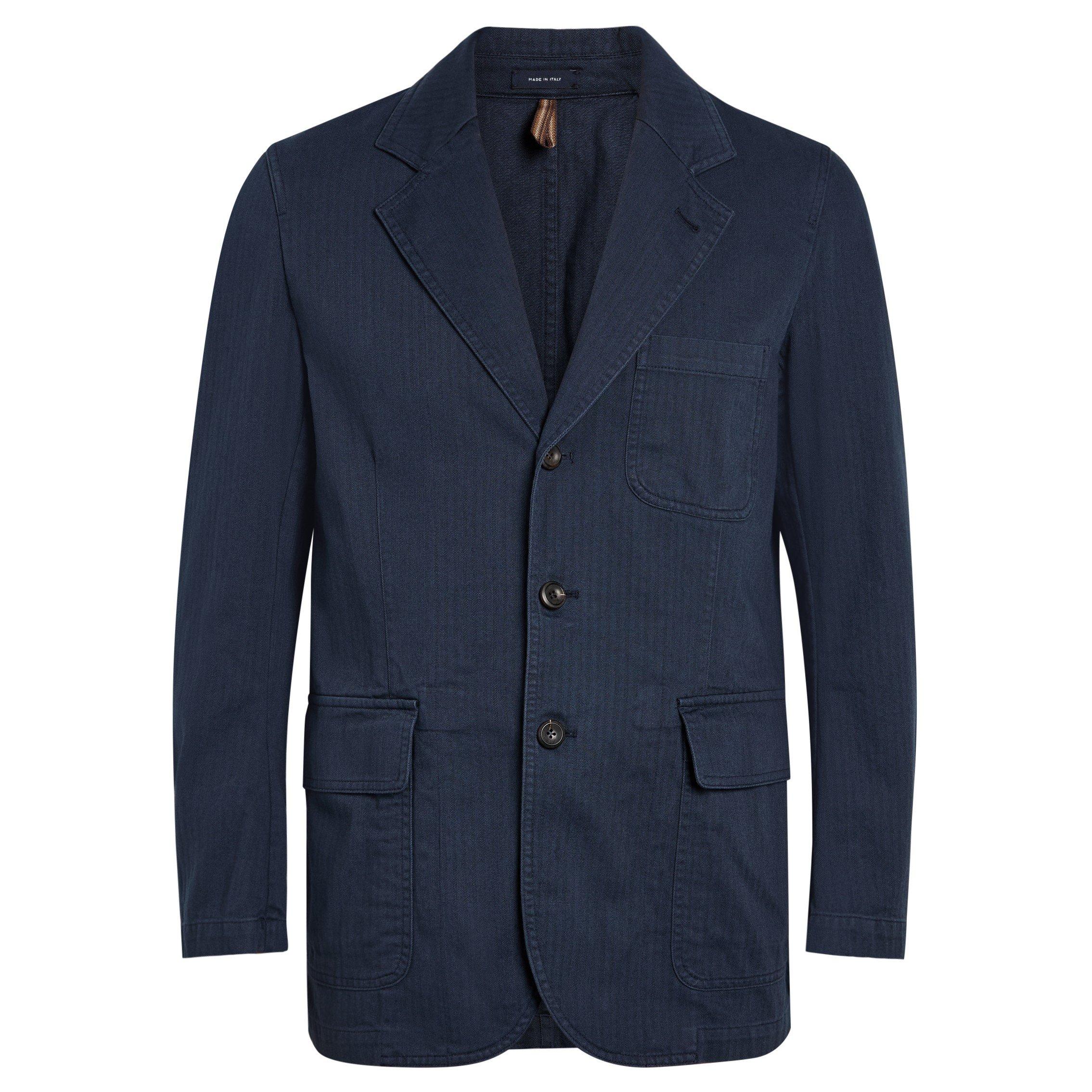 NAVY - Drakes - Men's Cotton Herringbone Blazer - 1