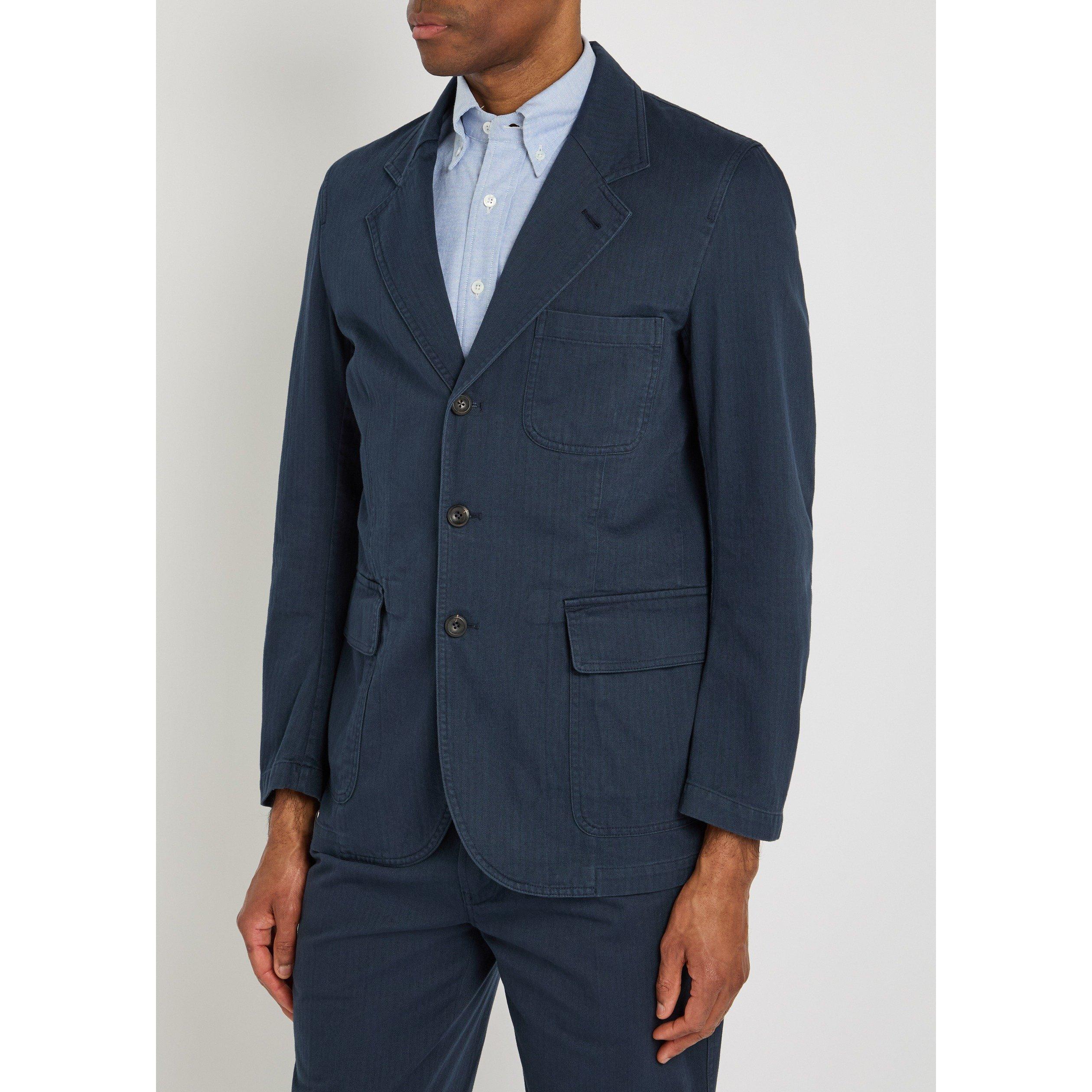 NAVY - Drakes - Men's Cotton Herringbone Blazer - 2