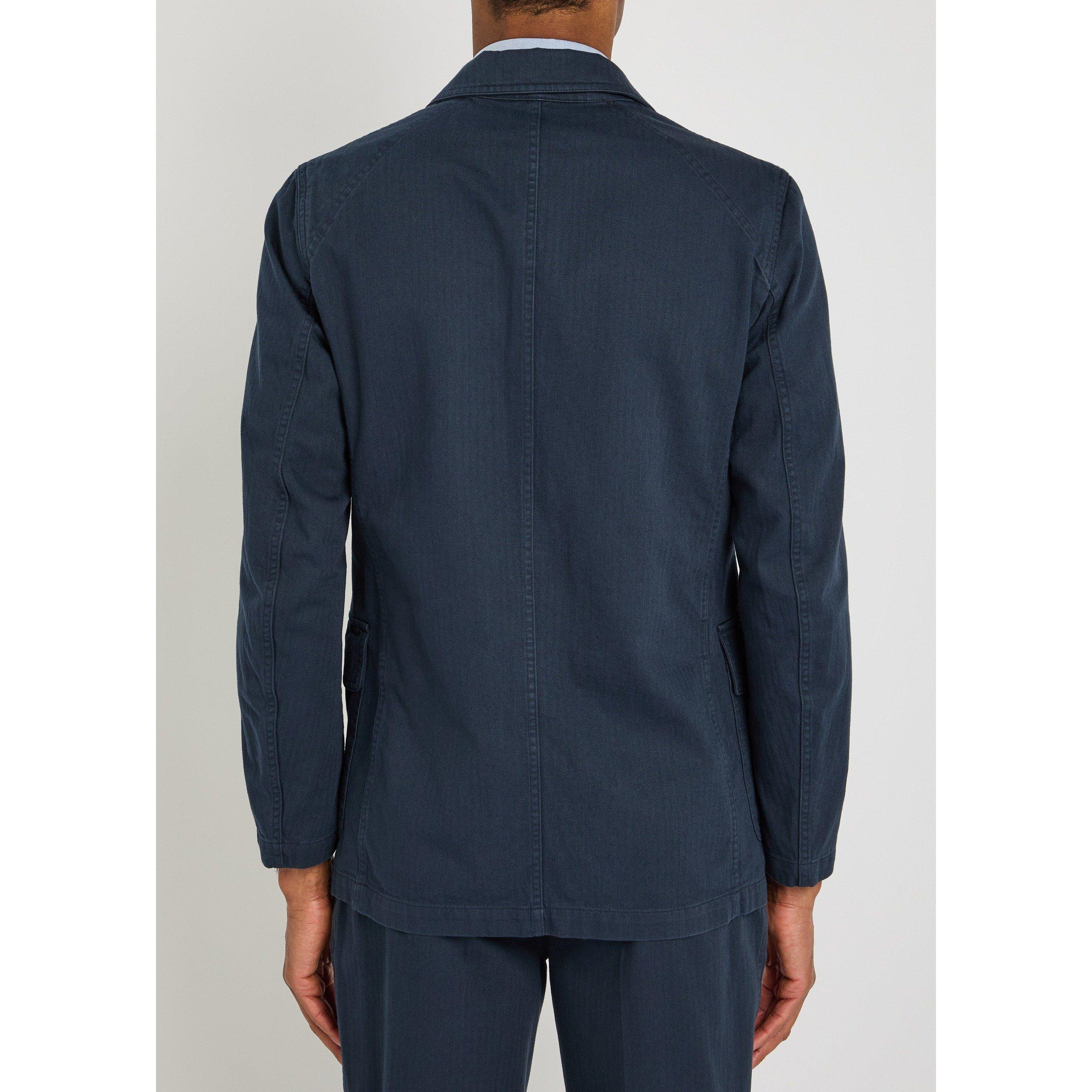 NAVY - Drakes - Men's Cotton Herringbone Blazer - 3