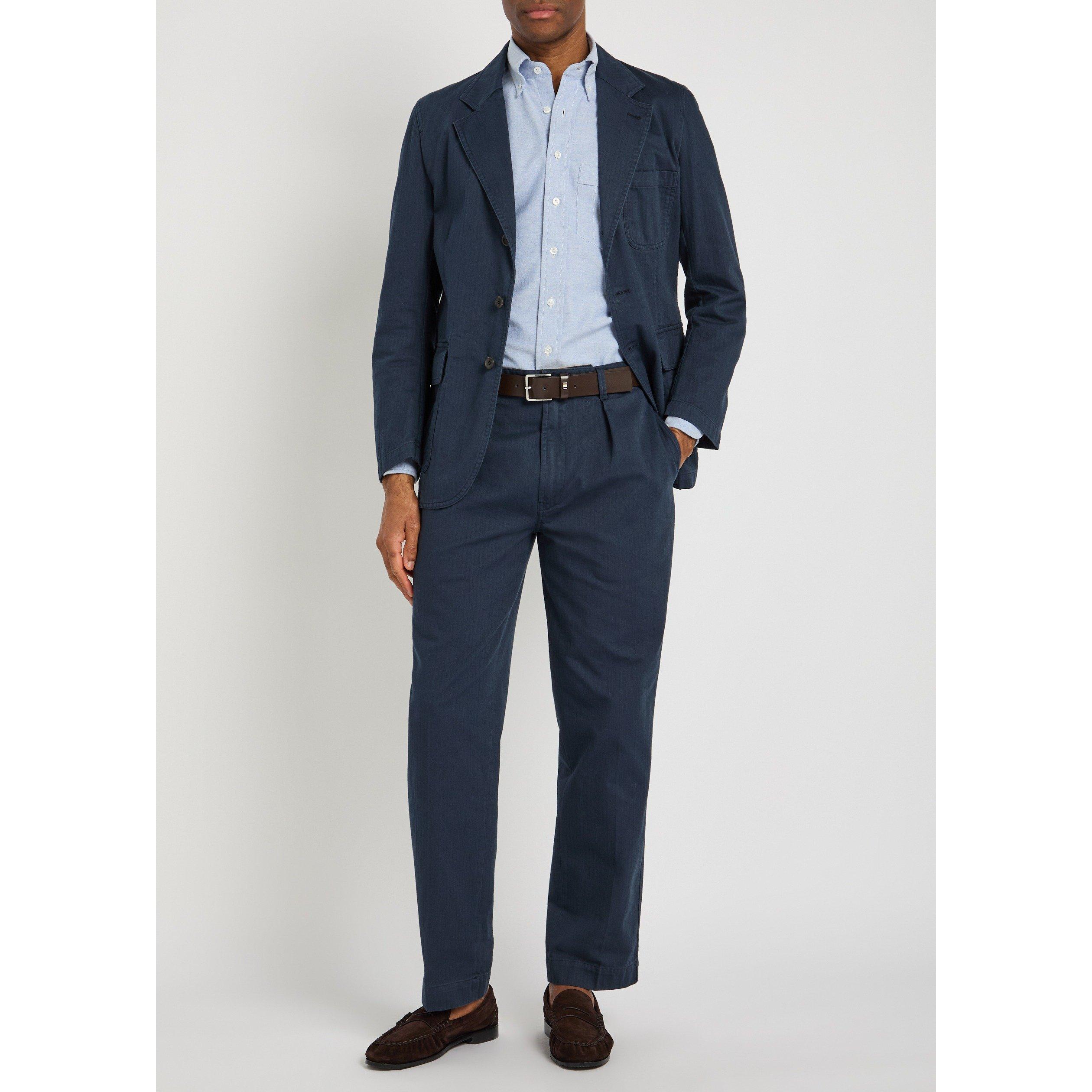 NAVY - Drakes - Men's Cotton Herringbone Blazer - 5