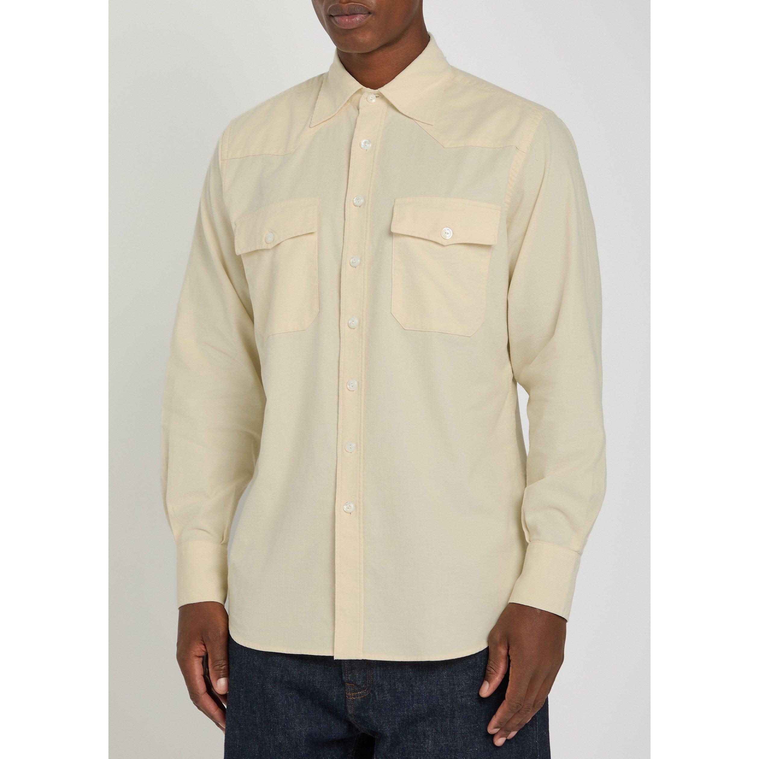 BEIGE - Drakes - Men's Cotton Corduroy Long-Sleeve Overshirt - 2