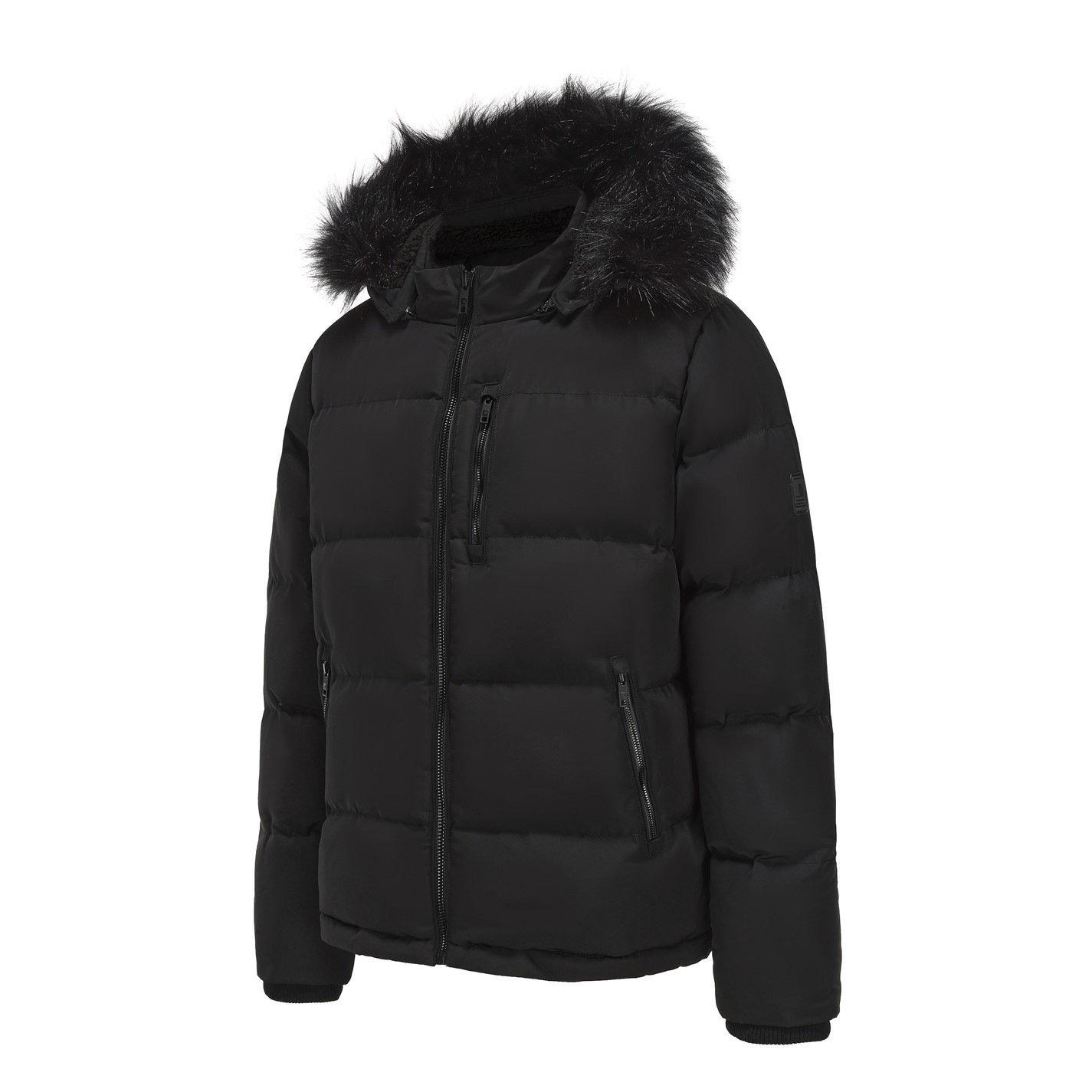 Black - SoulCal - Mens 2 Zip Bubble Faux Fur Trim Fleece Lined Short Puffer Jacket - 1