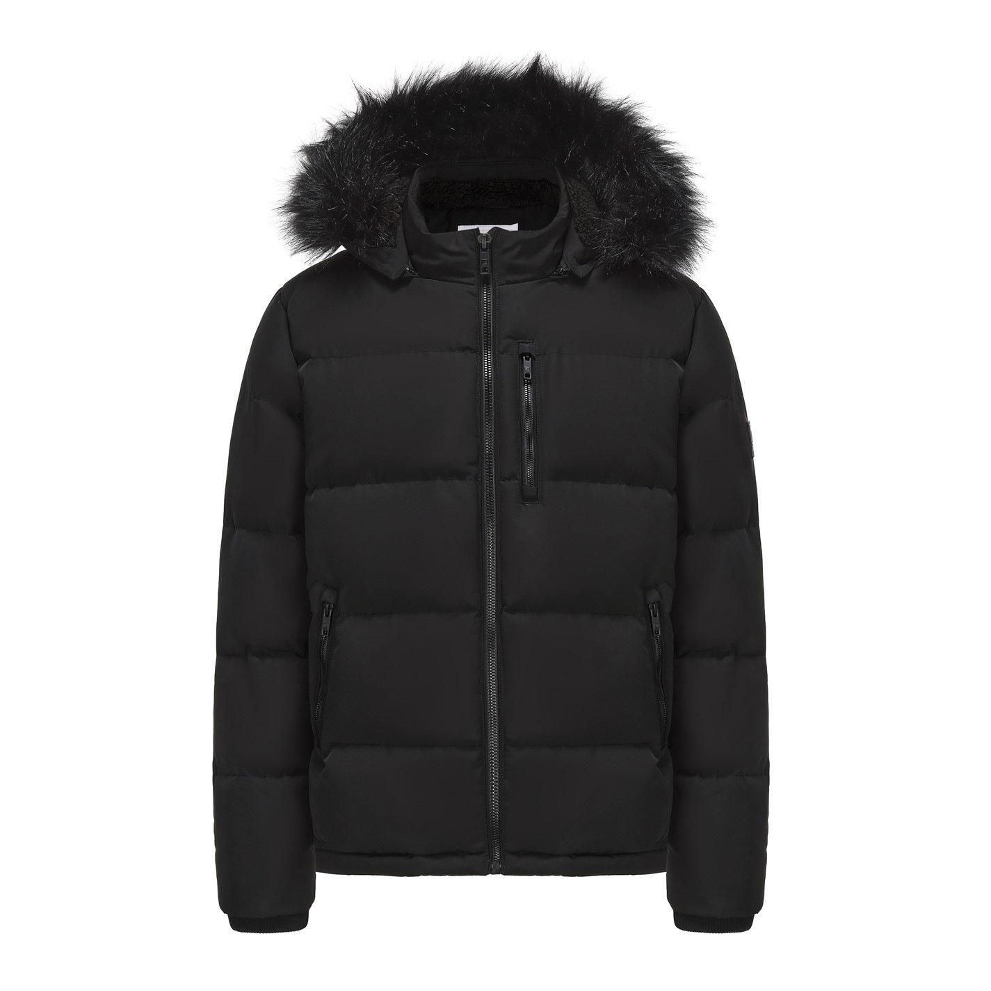 SoulCal Mens 2 Zip Bubble Faux Fur Trim Fleece Lined Short Puffer