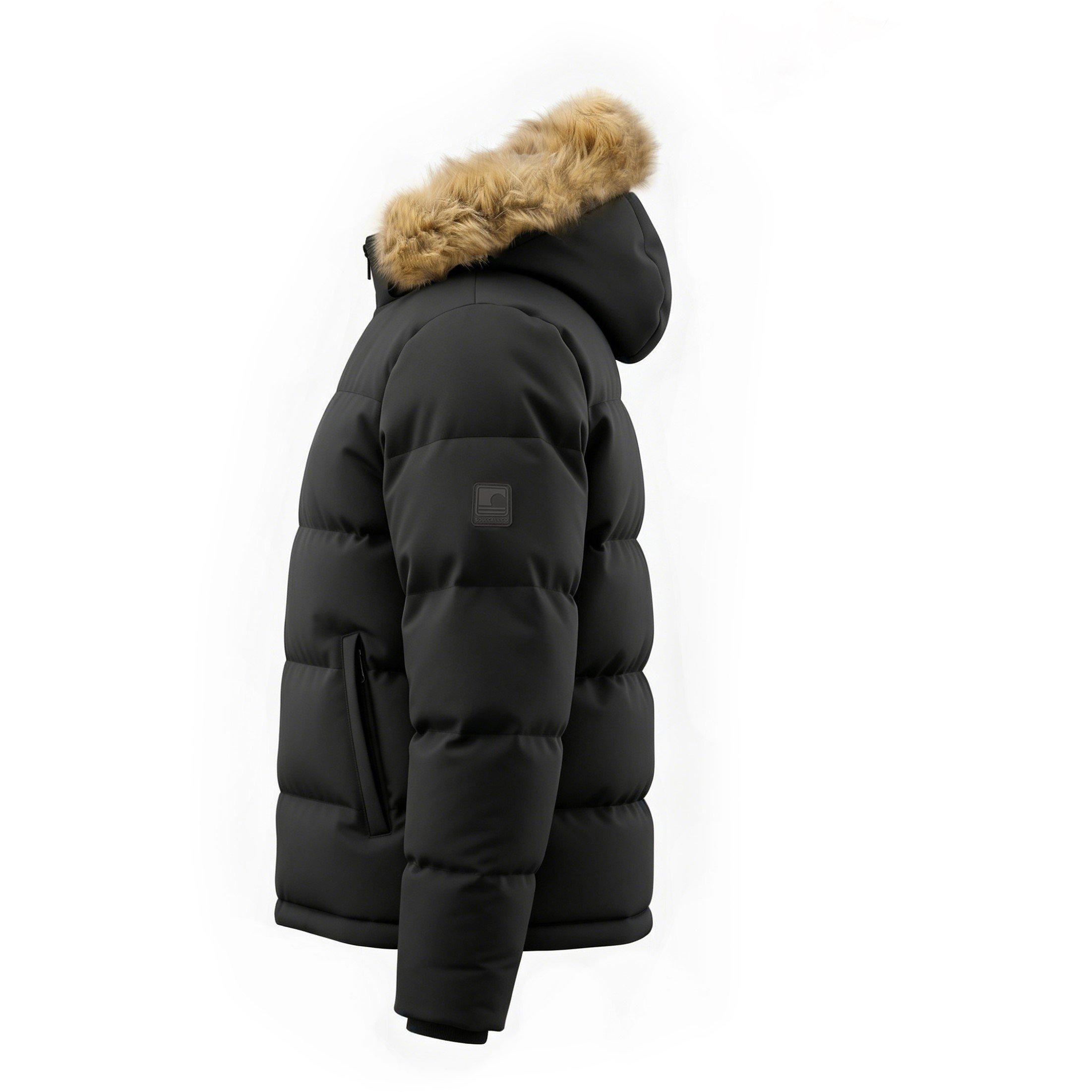 Crna - SoulCal - Mens 2 Zip Bubble Faux Fur Trim Fleece Lined Short Puffer Jacket - 13