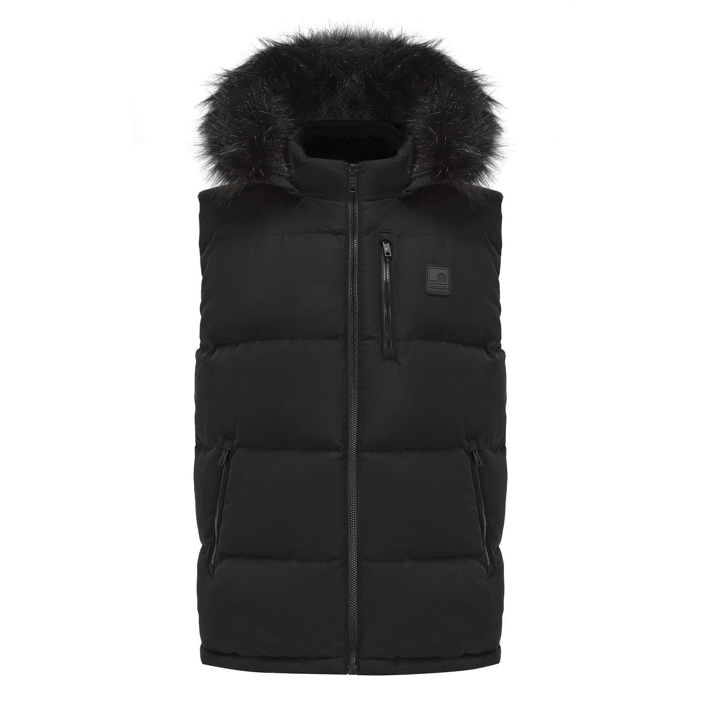 Black - SoulCal - Mens 2 Zip Double Layered Sherpa Lined Hooded Gilet - 1