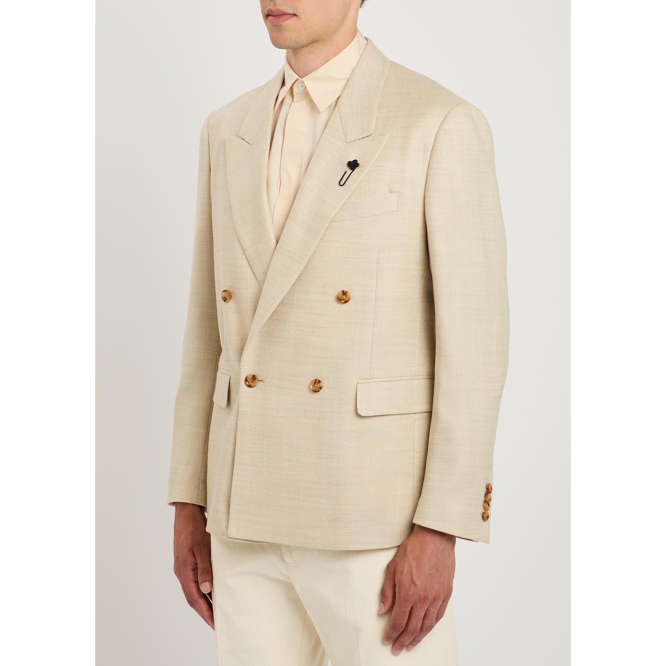 CREAM - Lardini - Men's Double-Breasted Wool Blazer - 2