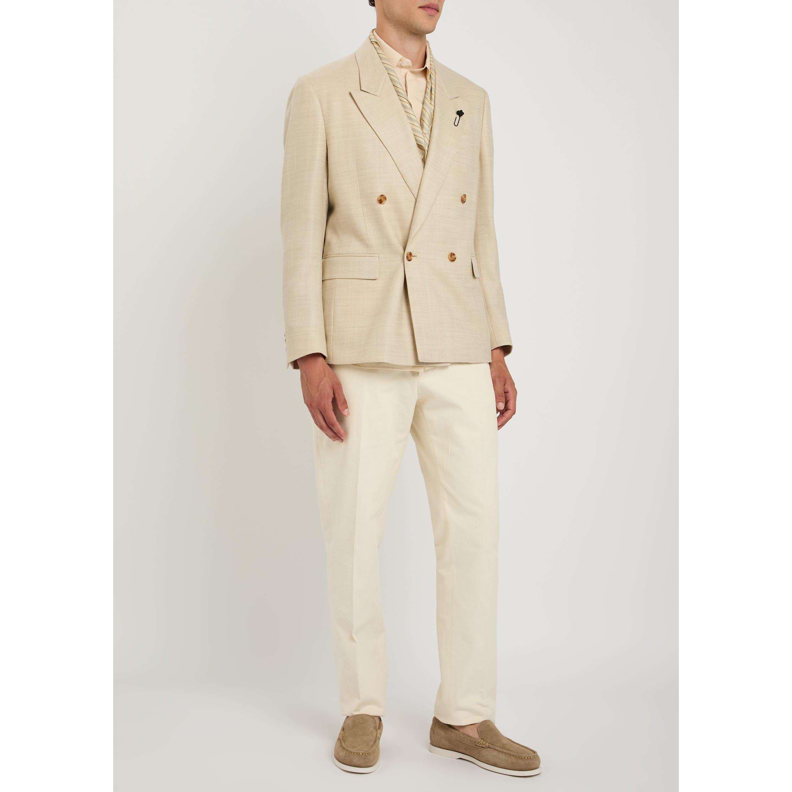 CREAM - Lardini - Men's Double-Breasted Wool Blazer - 5