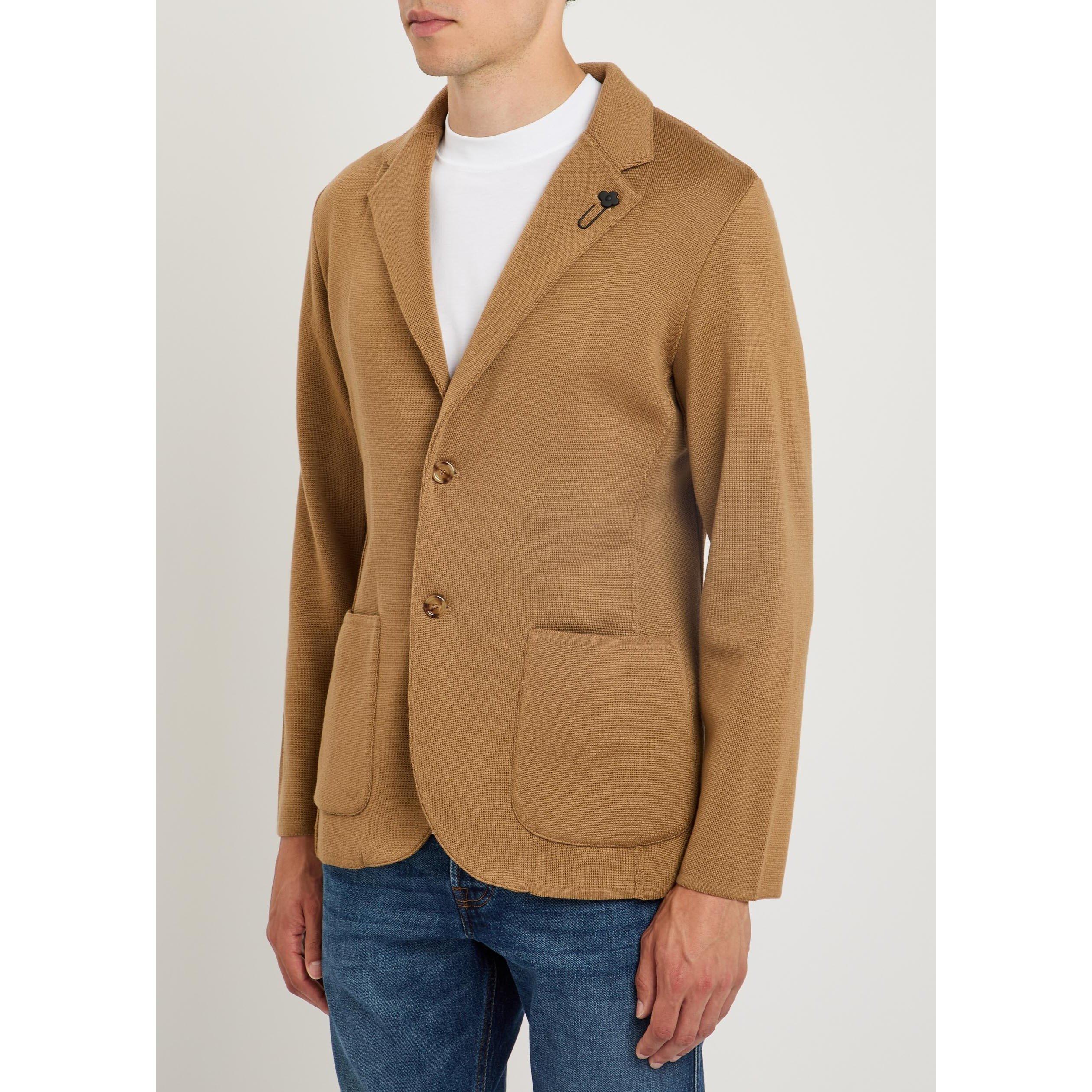 LIGHT BROWN - Lardini - Men's Knitted Wool Relaxed-Fit Blazer - 2