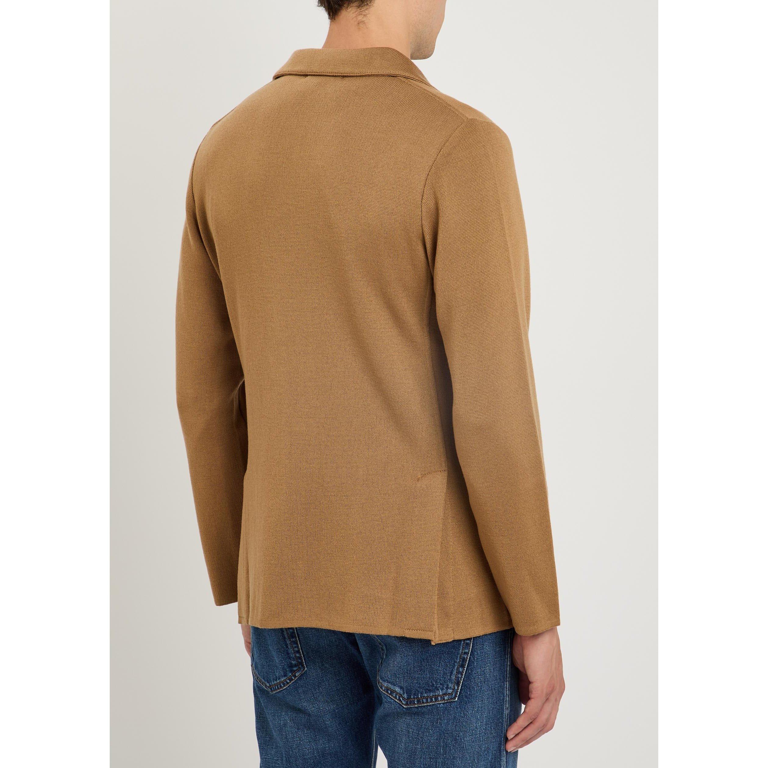 LIGHT BROWN - Lardini - Men's Knitted Wool Relaxed-Fit Blazer - 3