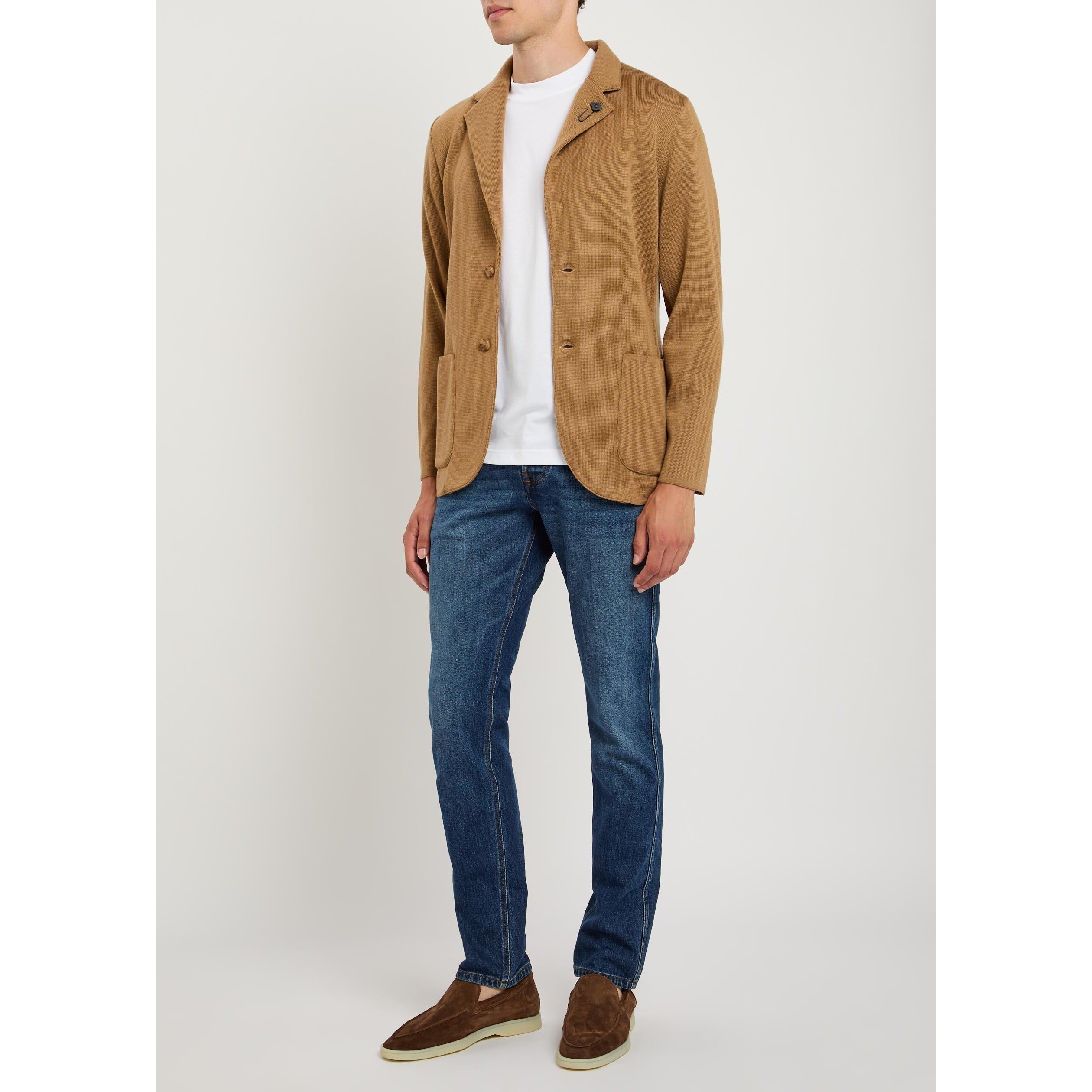 LIGHT BROWN - Lardini - Men's Knitted Wool Relaxed-Fit Blazer - 5