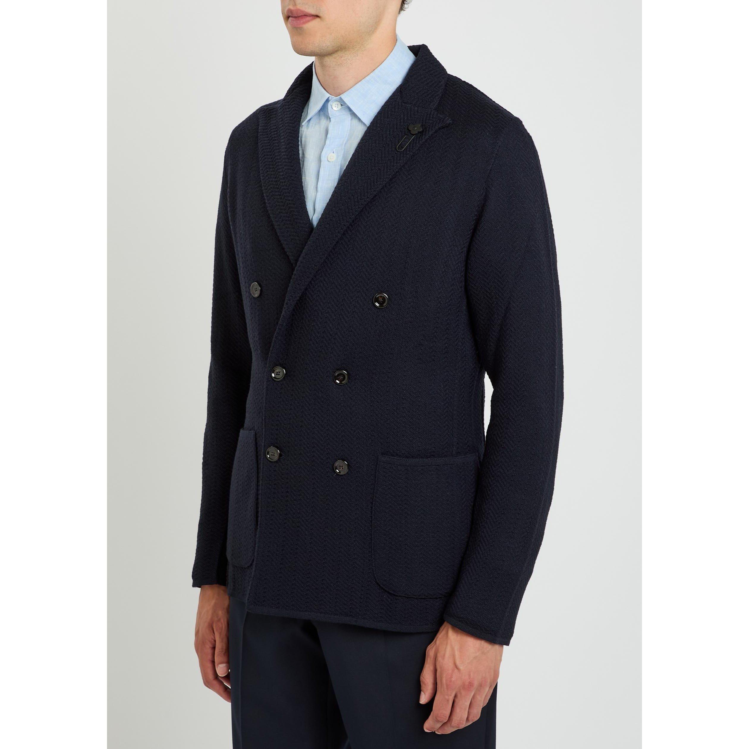 NAVY - Lardini - Men's Double-Breasted Wool Blazer - 2