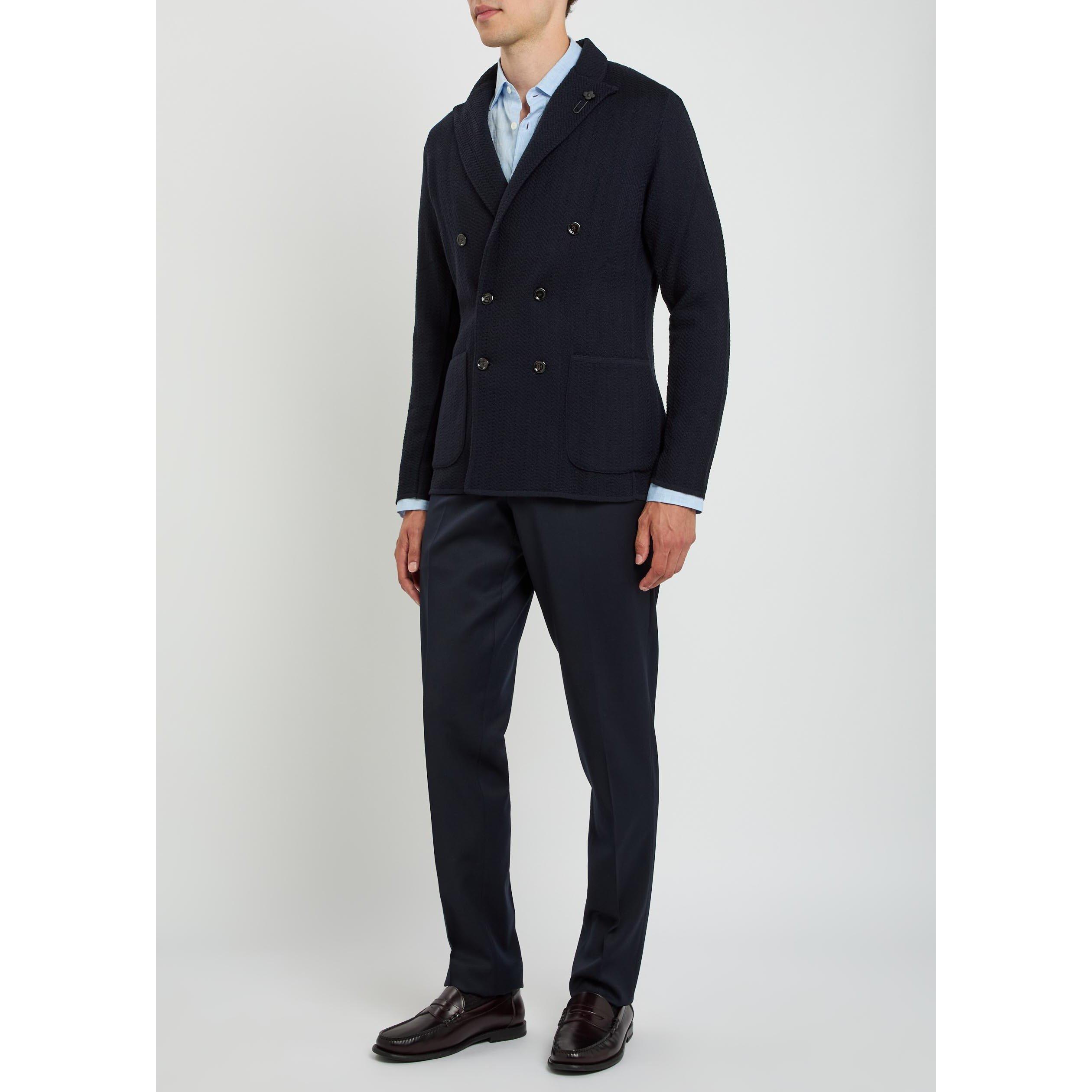 NAVY - Lardini - Men's Double-Breasted Wool Blazer - 5