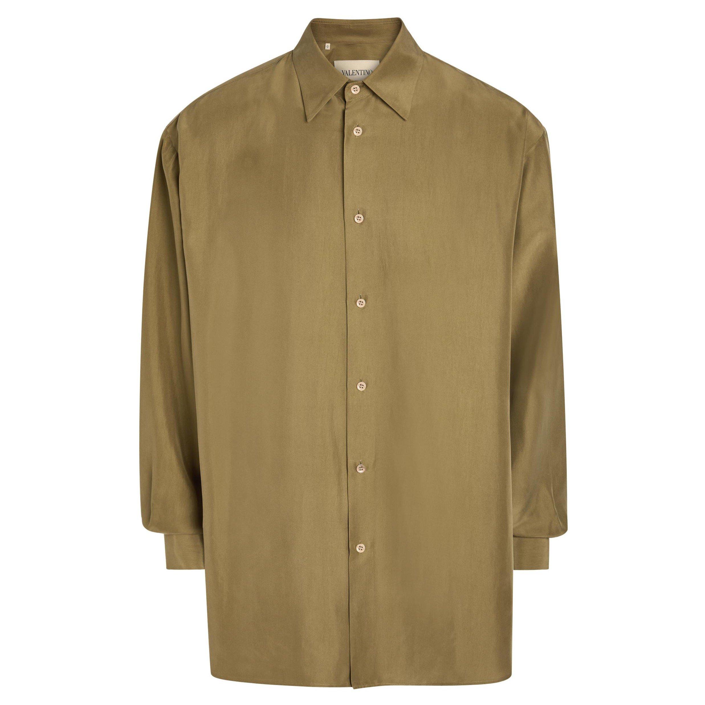 BROWN - Valentino - Men's Val Camicia Long-Sleeve Silk Oversized-Fit Overshirt - 1