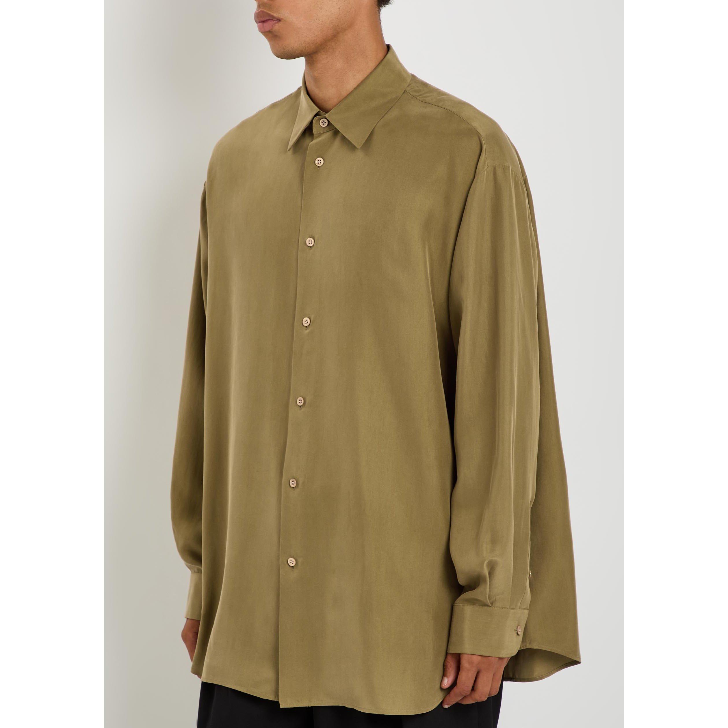 BROWN - Valentino - Men's Val Camicia Long-Sleeve Silk Oversized-Fit Overshirt - 2