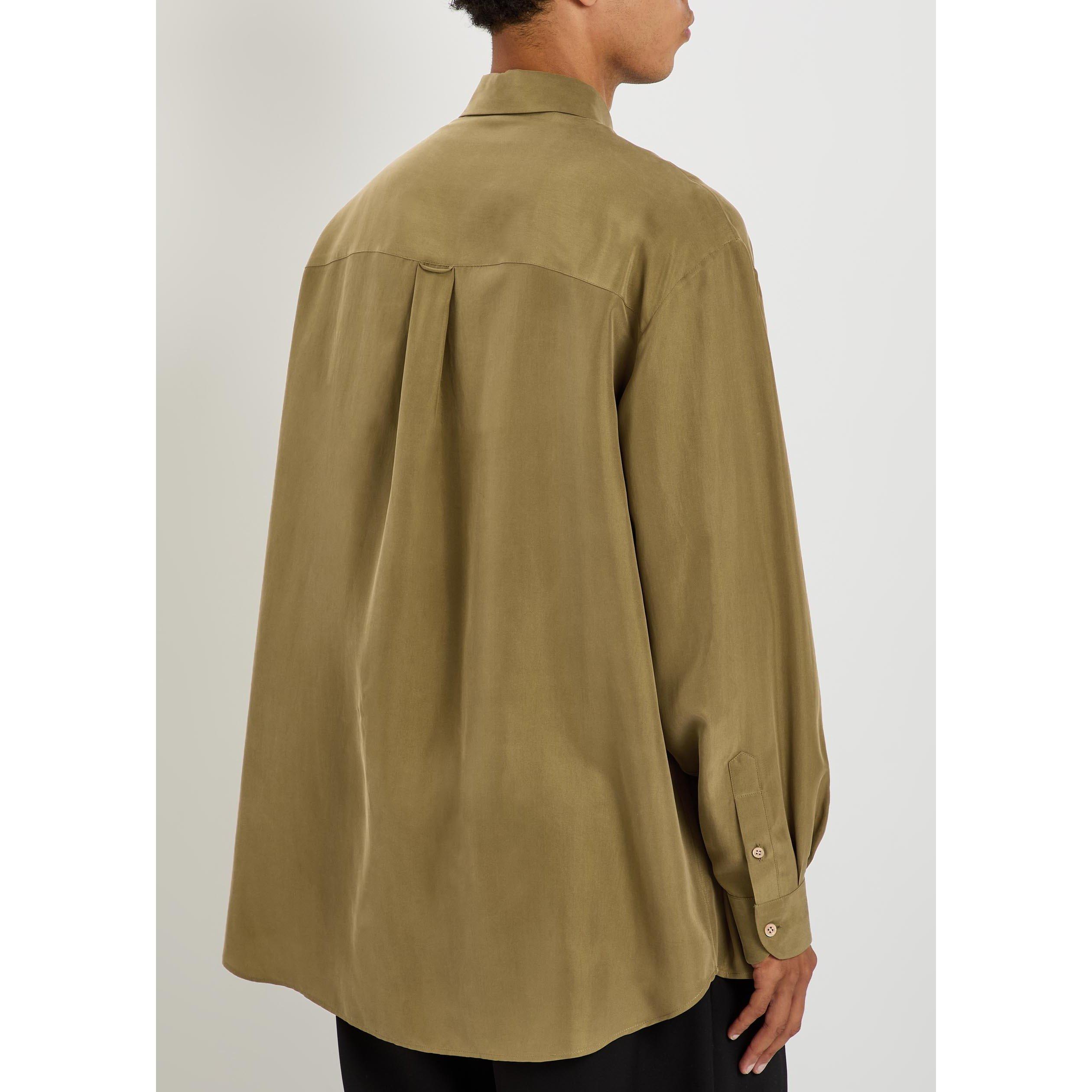 BROWN - Valentino - Men's Val Camicia Long-Sleeve Silk Oversized-Fit Overshirt - 3