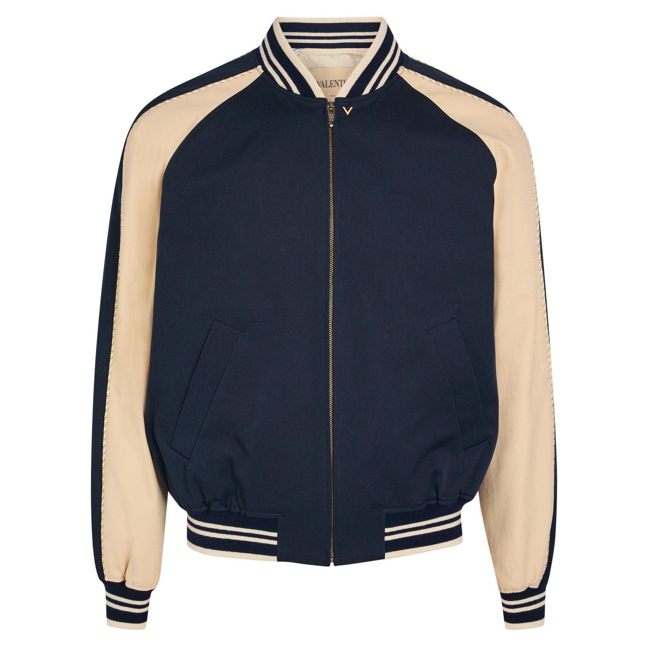 NAVY - Valentino - Men's Fine Gabardine Cotton Bomber Jacket - 1