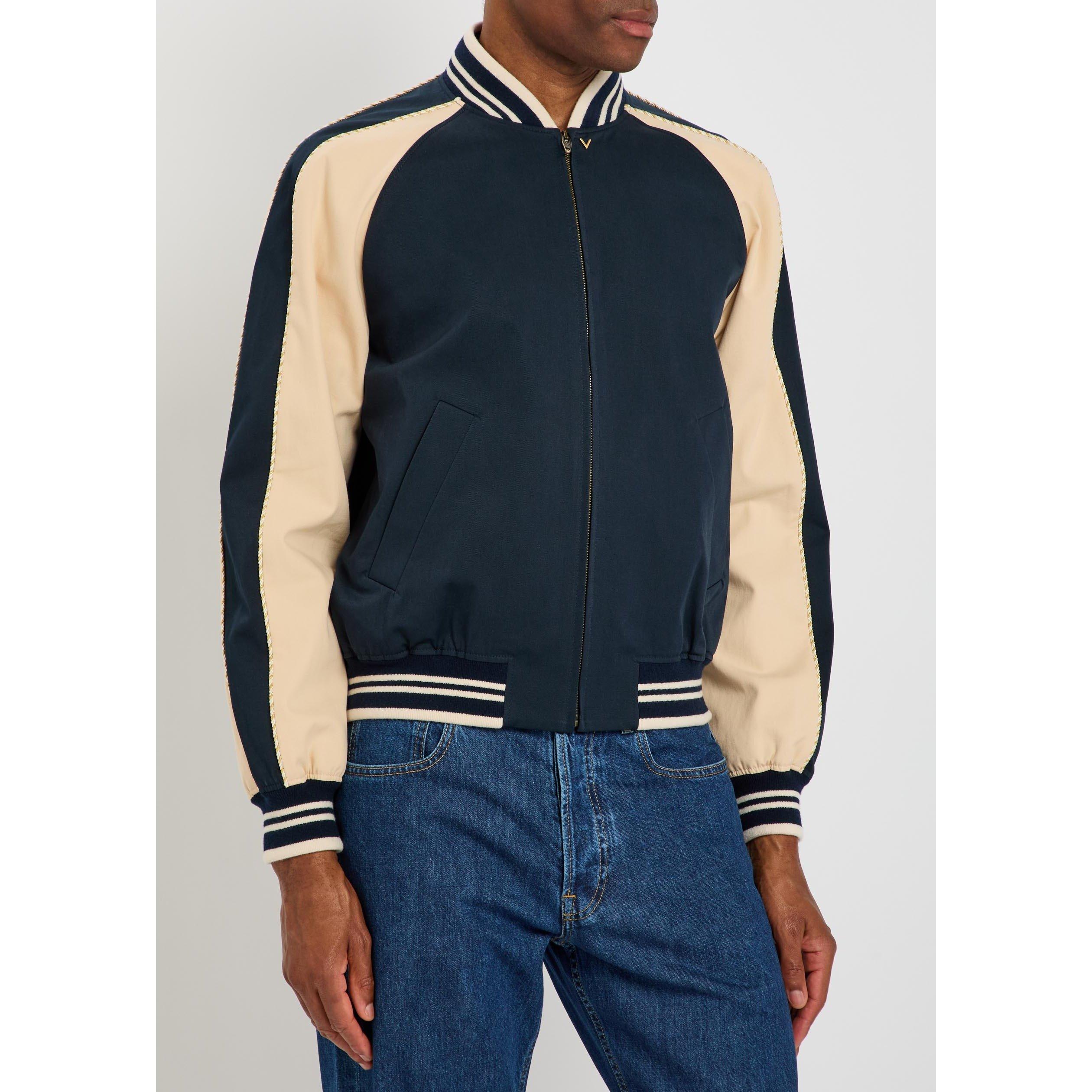 NAVY - Valentino - Men's Fine Gabardine Cotton Bomber Jacket - 2