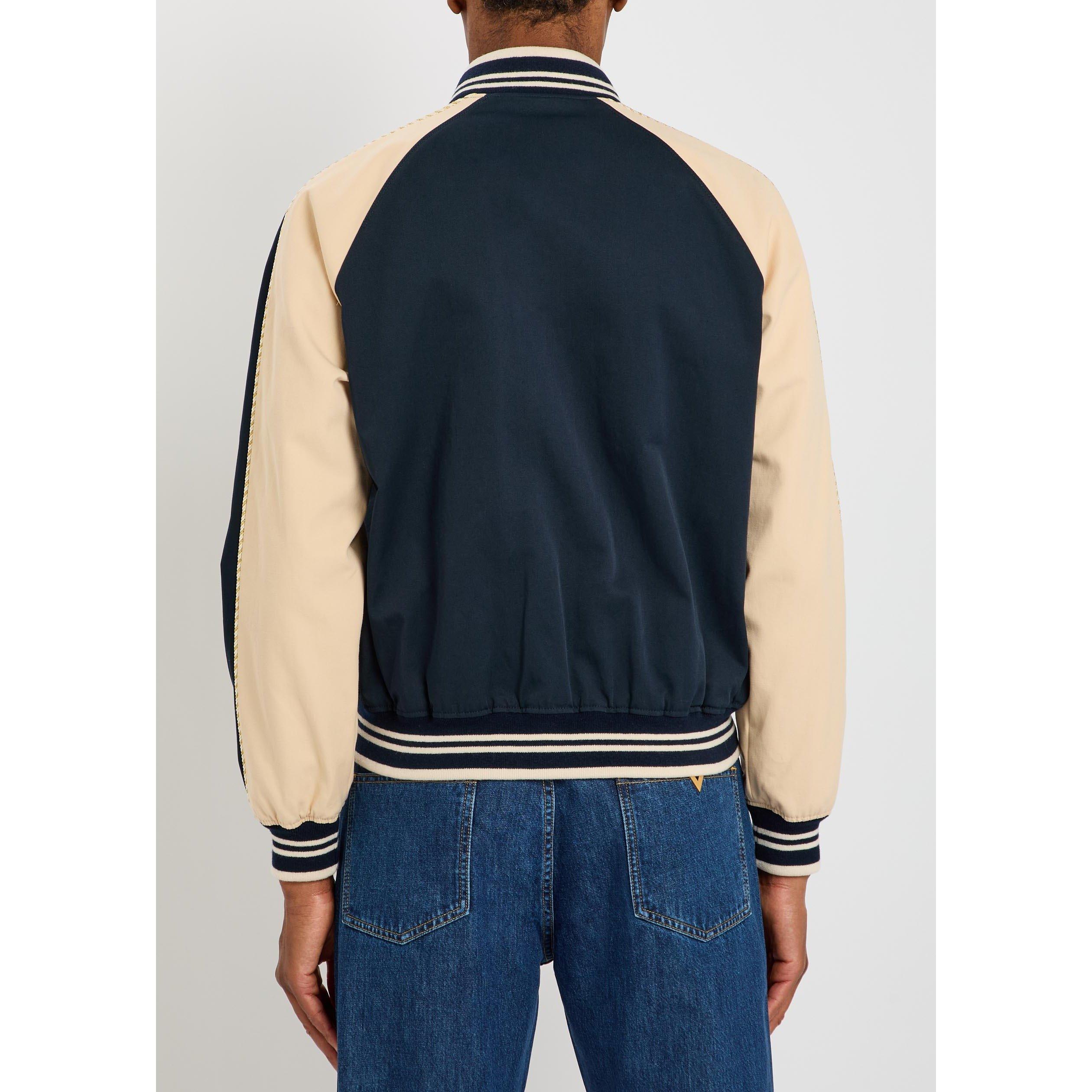 NAVY - Valentino - Men's Fine Gabardine Cotton Bomber Jacket - 3
