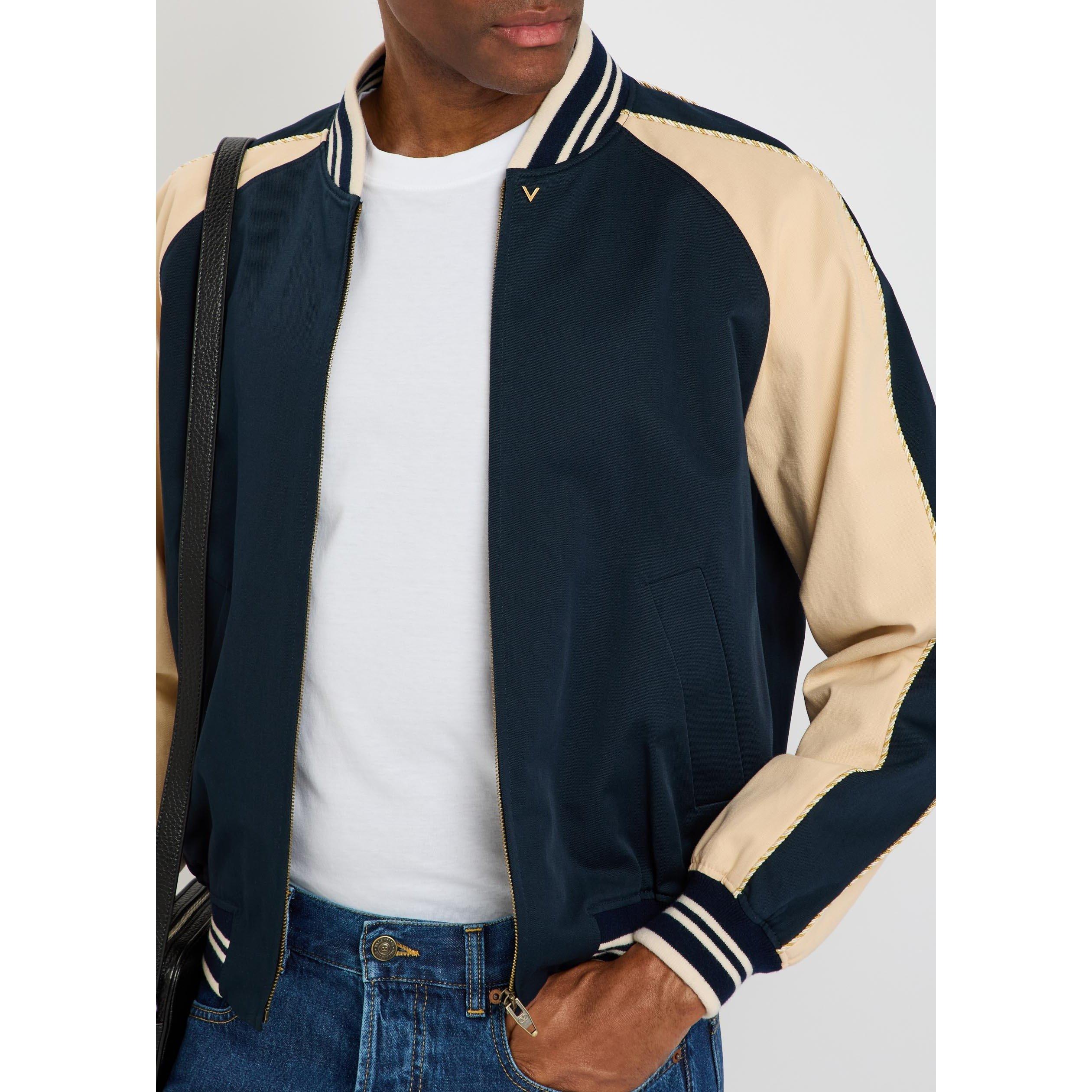 NAVY - Valentino - Men's Fine Gabardine Cotton Bomber Jacket - 4