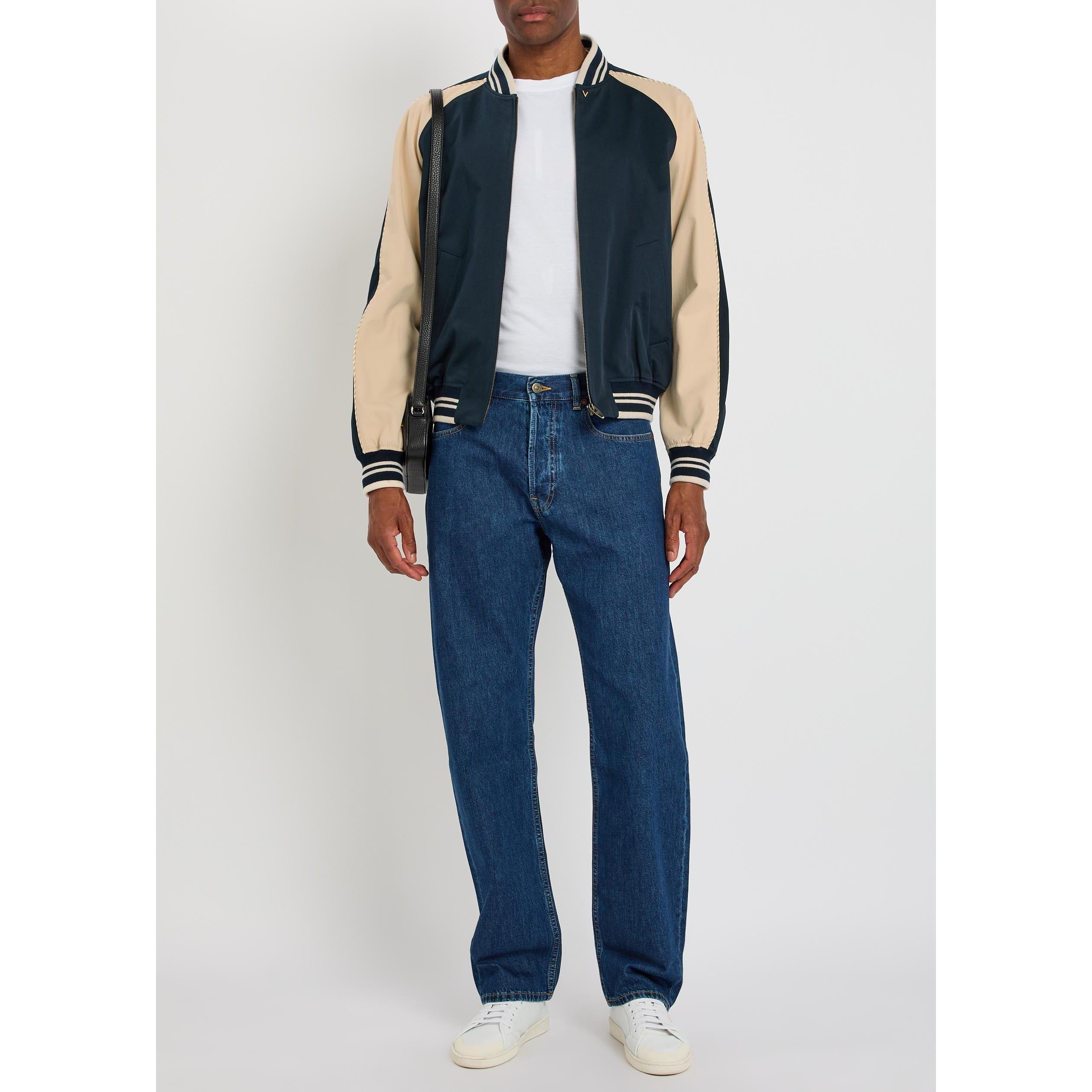 NAVY - Valentino - Men's Fine Gabardine Cotton Bomber Jacket - 5