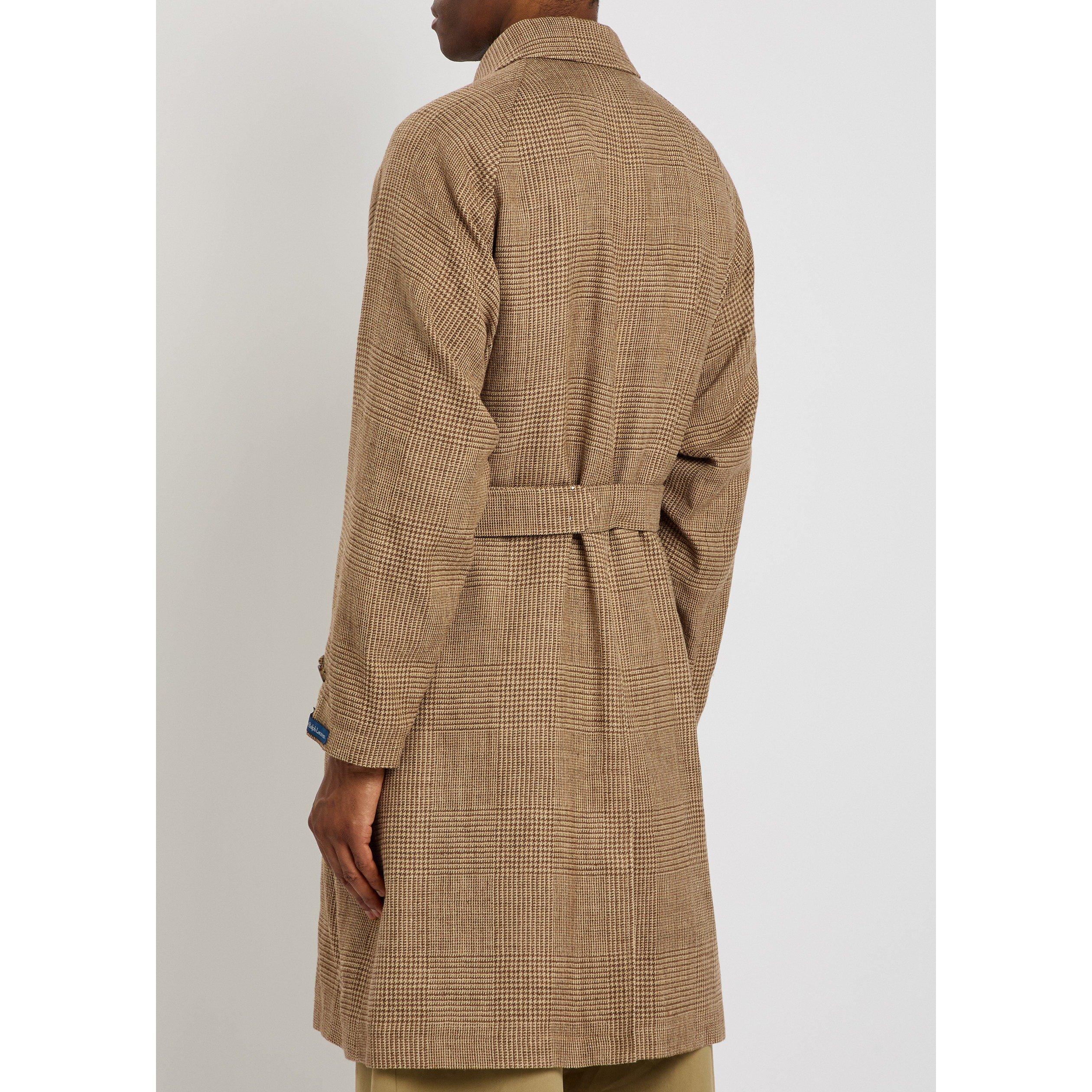 BROWN - Polo Ralph Lauren - Men's Houndstooth Belted Overcoat - 3