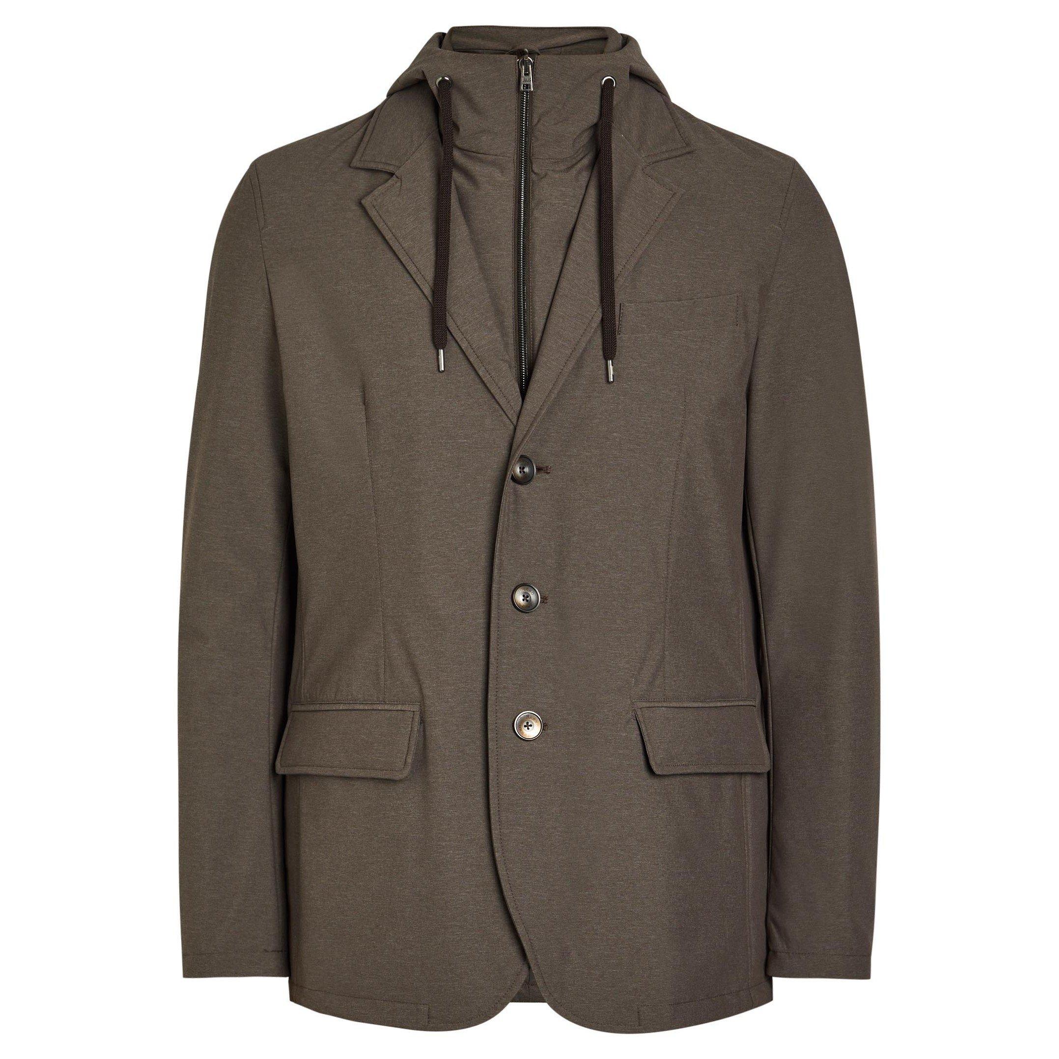 DARK BROWN - Herno - Men's Long-Sleeve Double Layer Slim-Fit Hybrid Jacket - 1
