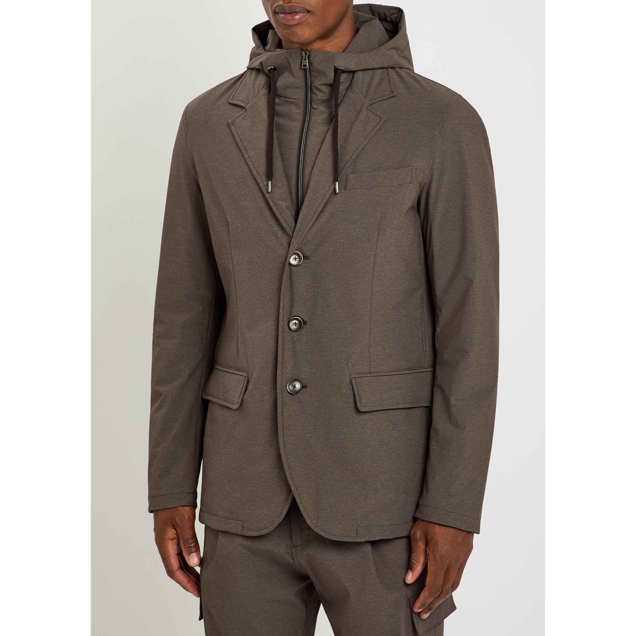 DARK BROWN - Herno - Men's Long-Sleeve Double Layer Slim-Fit Hybrid Jacket - 2