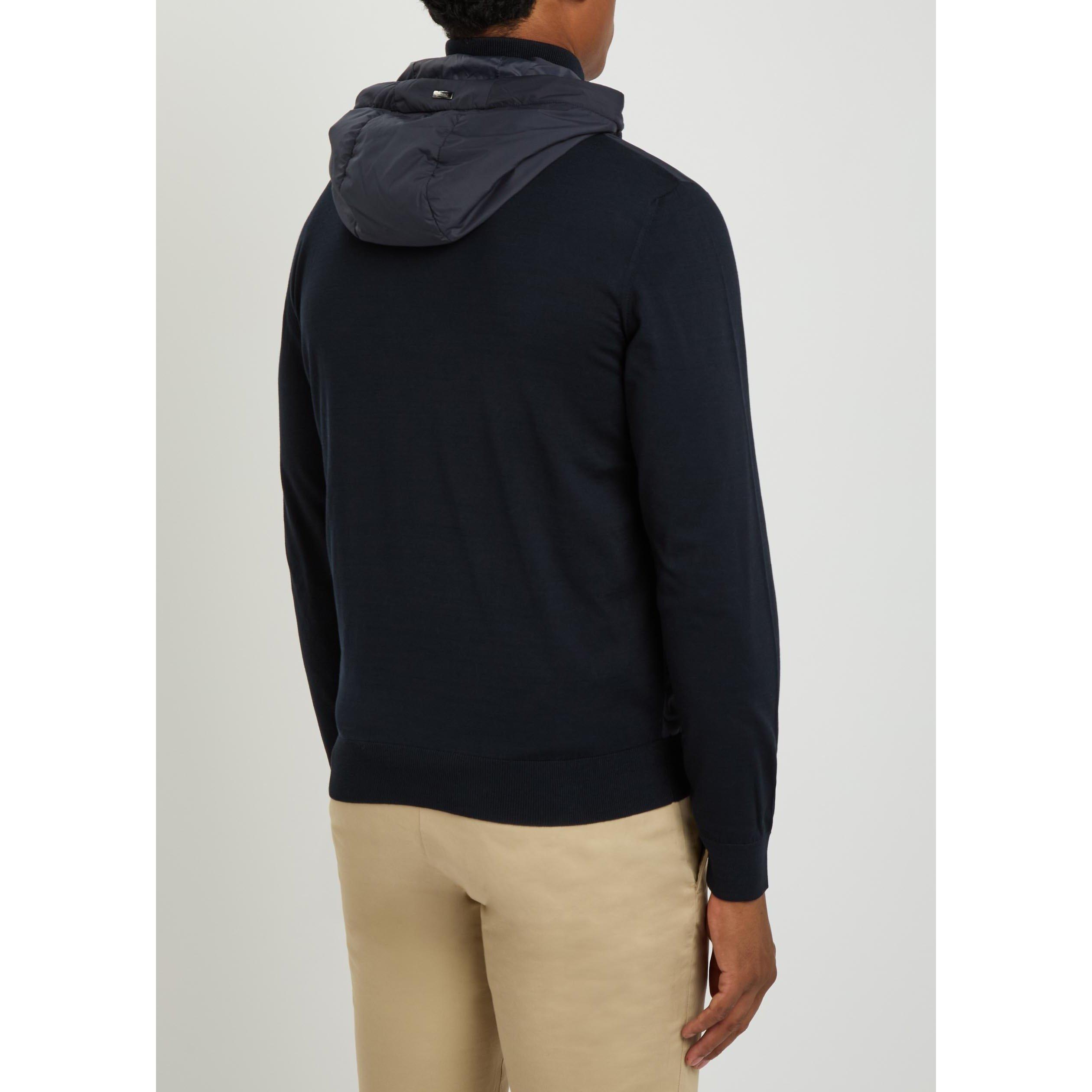 NAVY - Herno - Men's Cotton Hooded Full-Zip Slim-Fit Hybrid Jacket - 3
