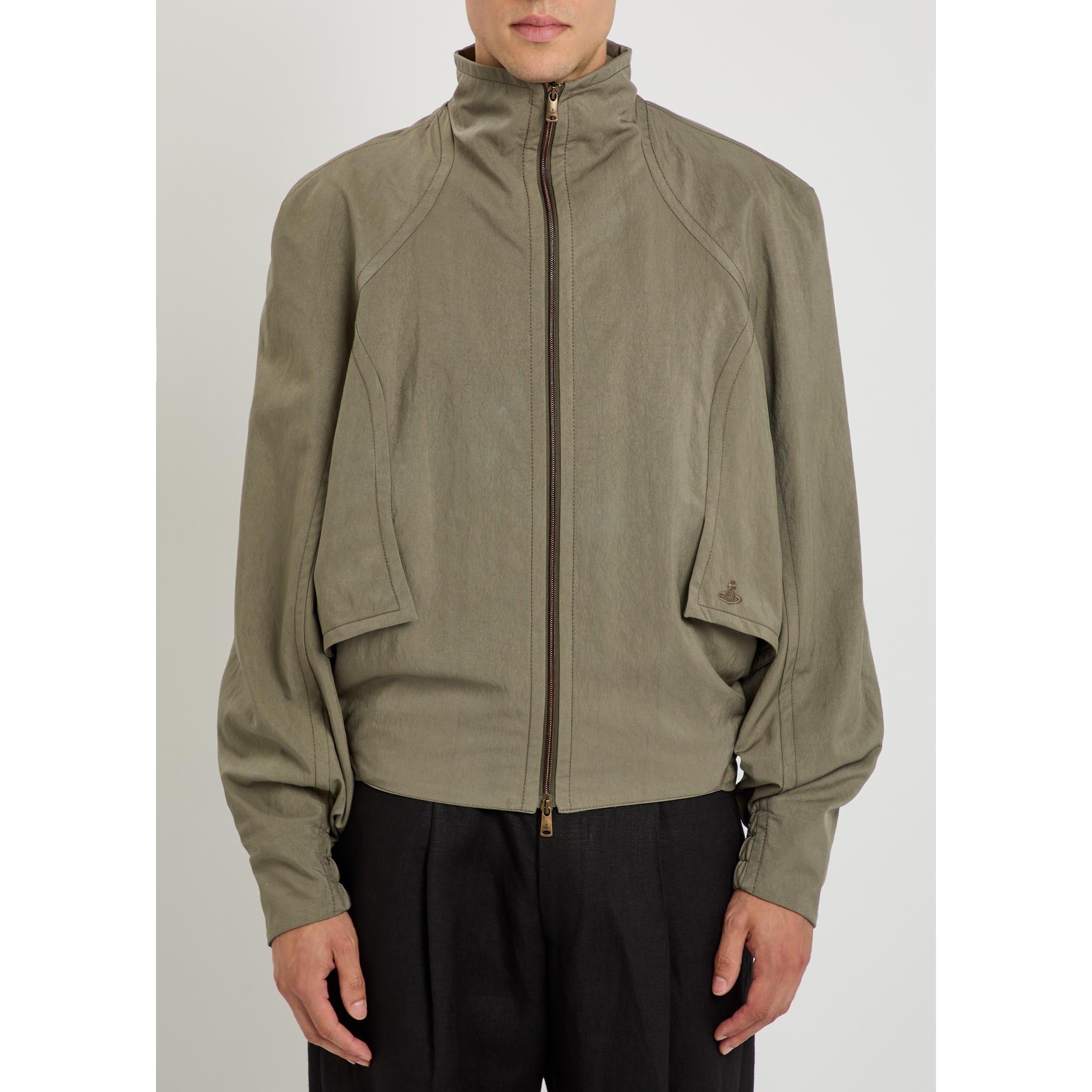 TAUPE - Vivienne Westwood - Men's Funnel-Neck Oversized-Fit Harrington Jacket - 2