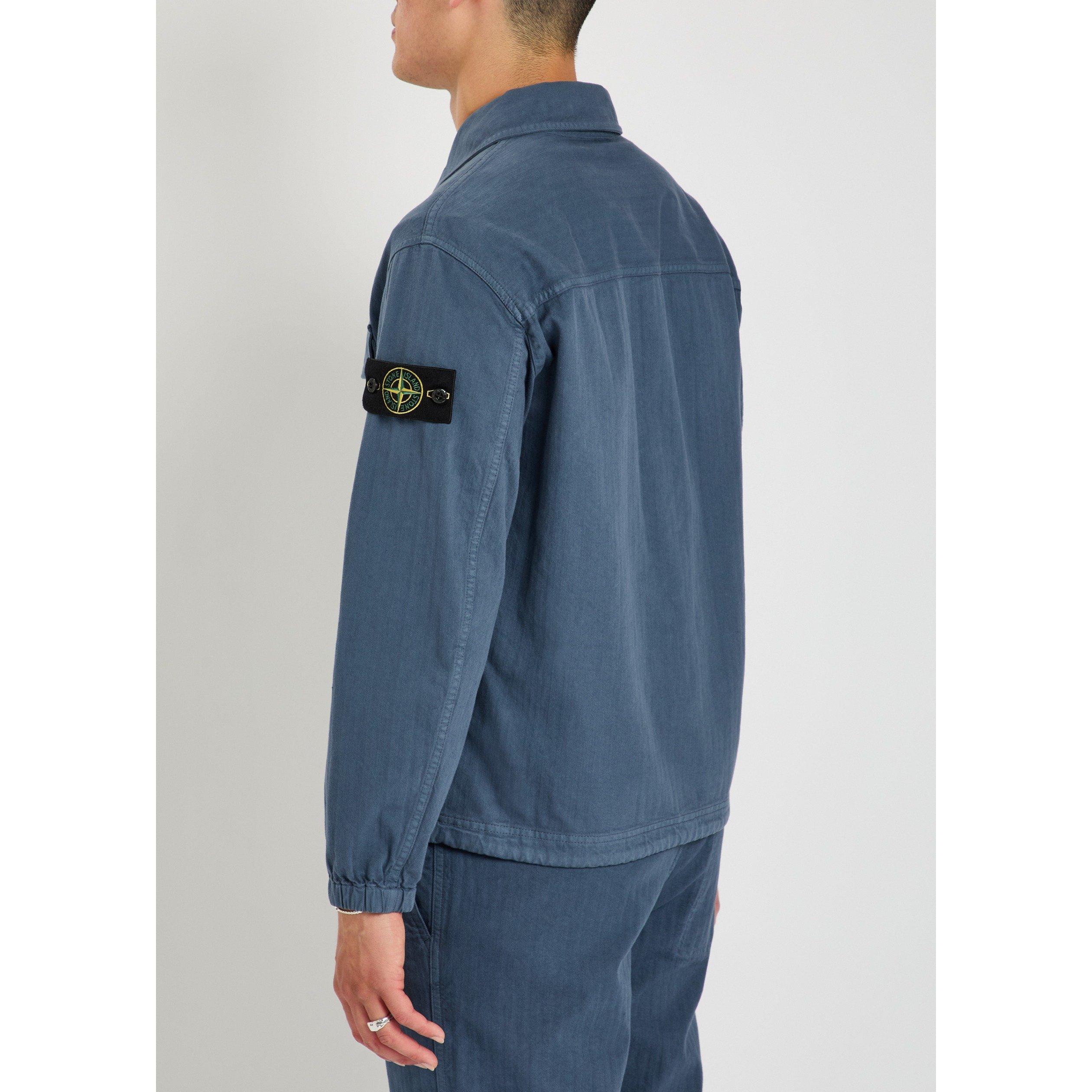 BLUE DARK - Stone Island - Men's Herringbone Cotton Relaxed-Fit Overshirt - 3
