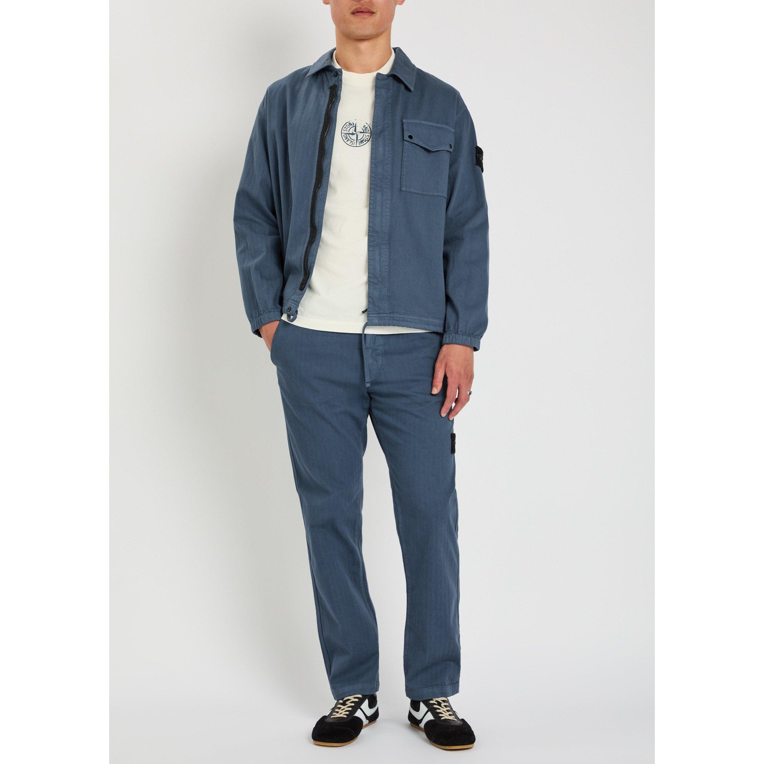 BLUE DARK - Stone Island - Men's Herringbone Cotton Relaxed-Fit Overshirt - 5