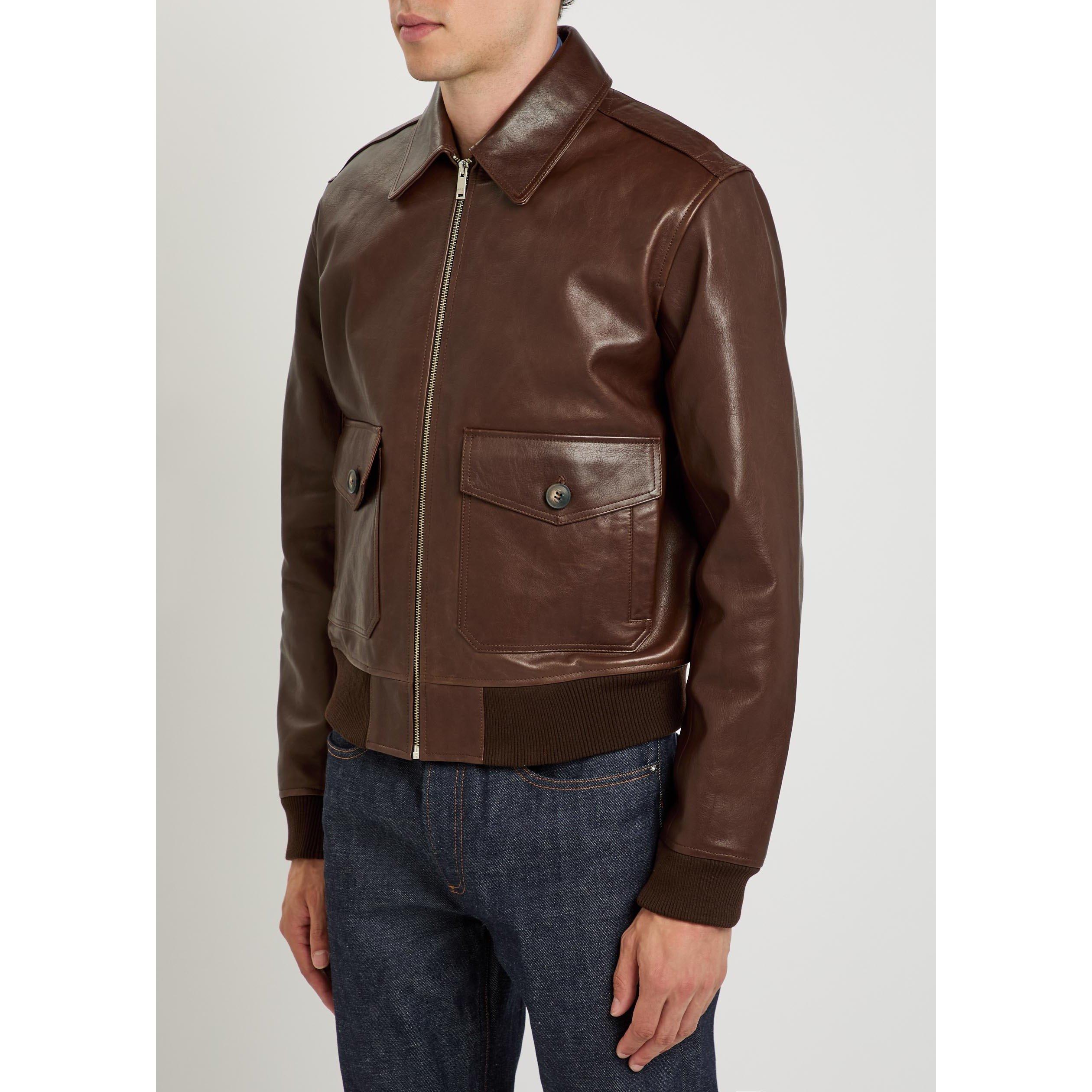 BROWN - APC - Men's Oversized-Fit Leather Jacket - 2