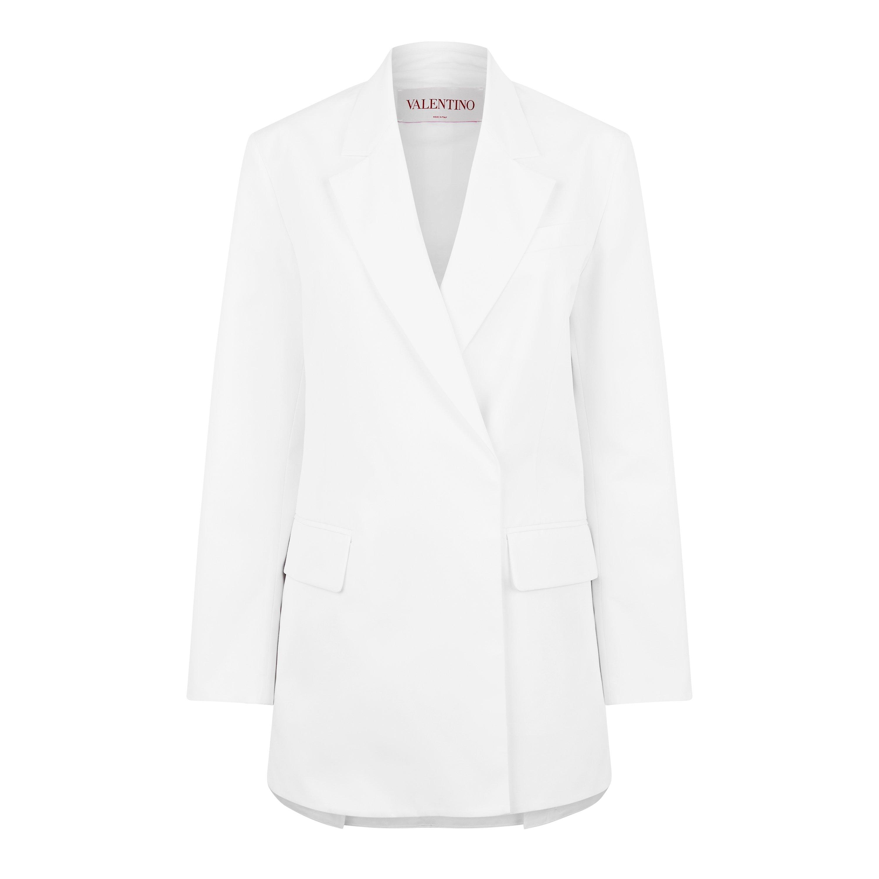 Bianco Ottico - Valentino - Women's Double Breasted Cotton Long Sleeve Blazer - 5