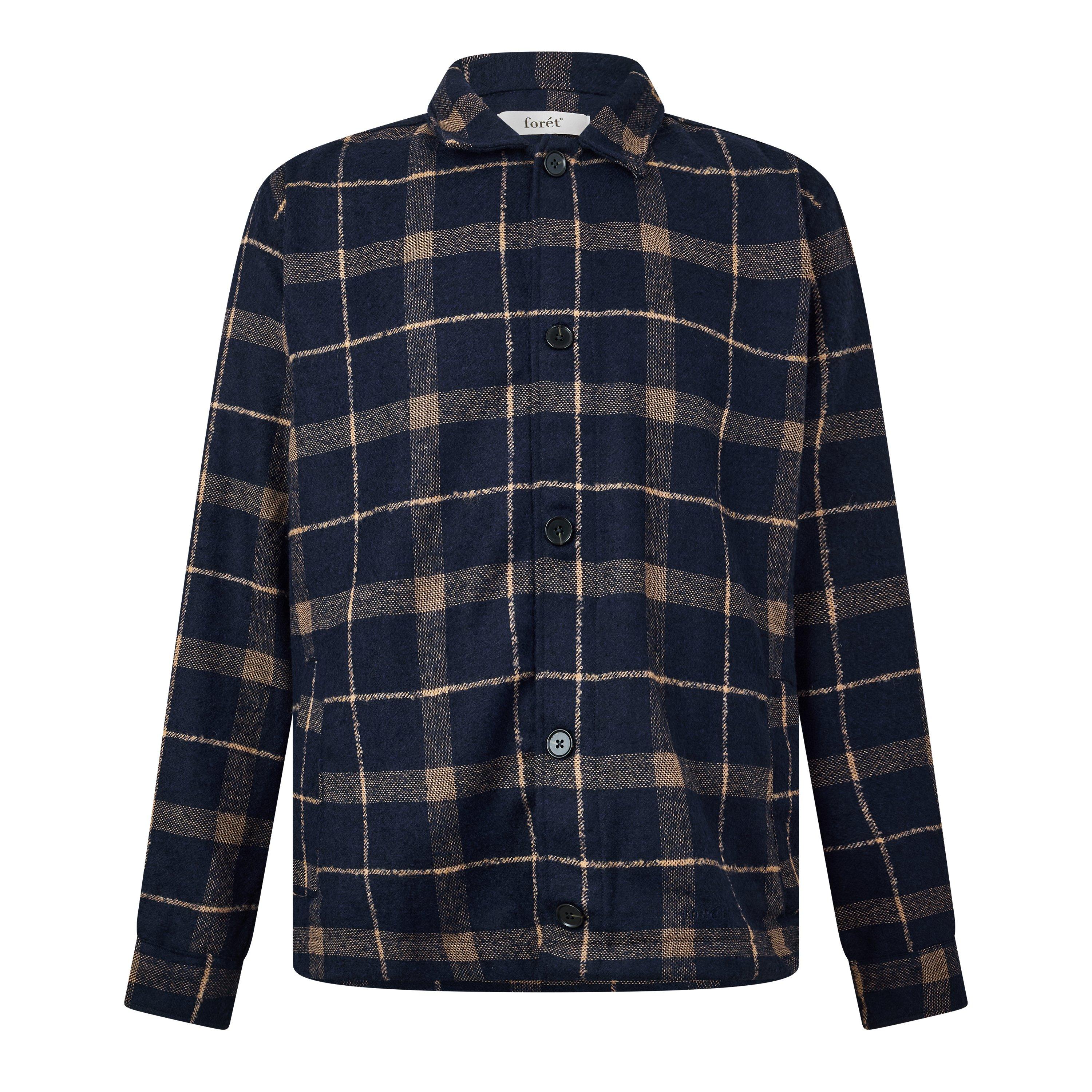 NAVY - Foret - FORET SUN WOOL CHECK OVER - 1