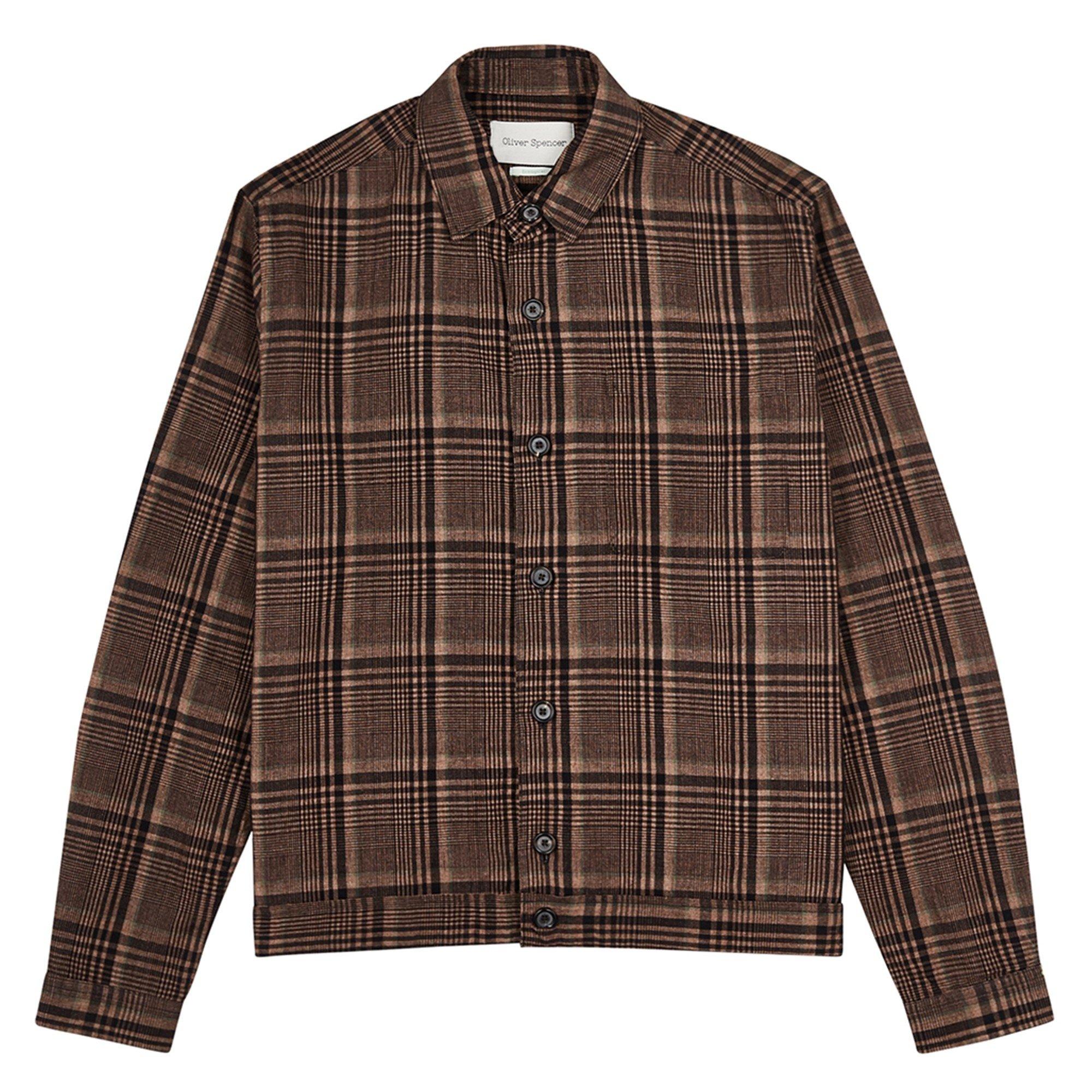 BROWN AND OTHER - Oliver Spencer - Men's Brook Checked Linen Overshirt - 1