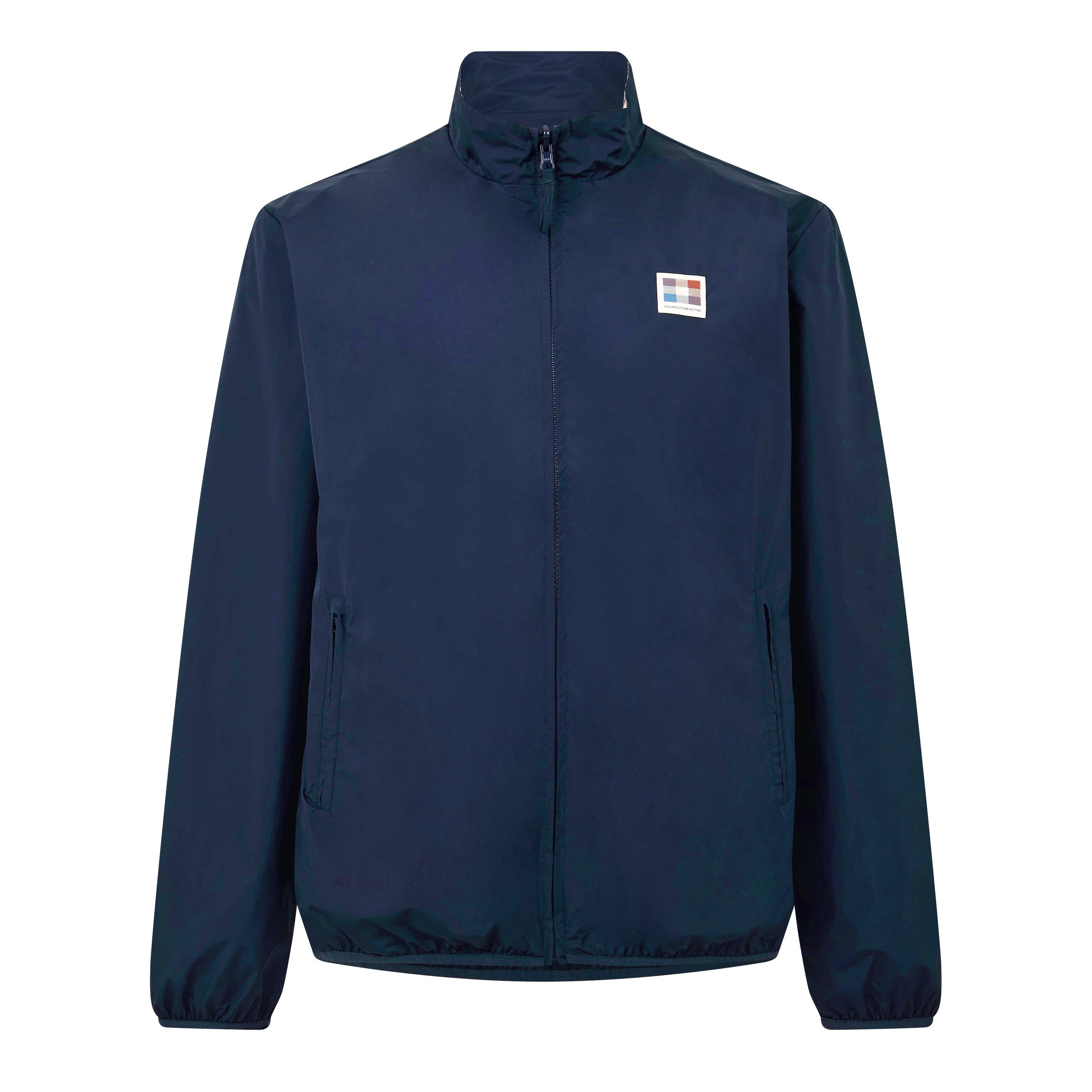 Navy - Aquascutum - Men's Reversible Check Long Sleeve Funnel Neck Rain Anorak - 1